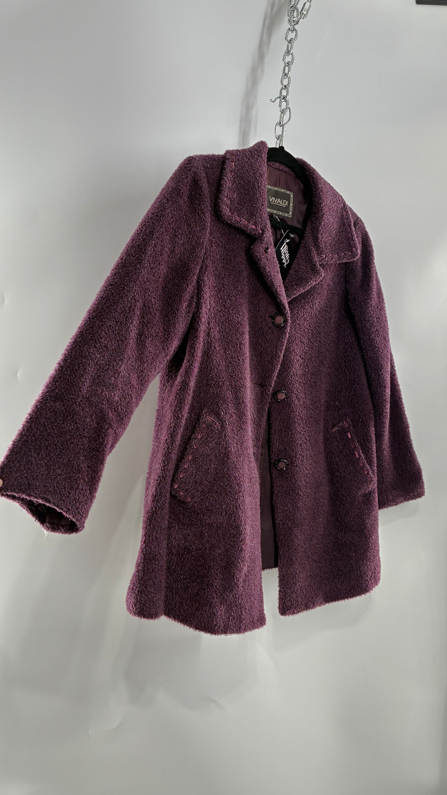 Vintage VIVALDI Purple Coat with Ribbon Stitch Detail (97,102,165cm)