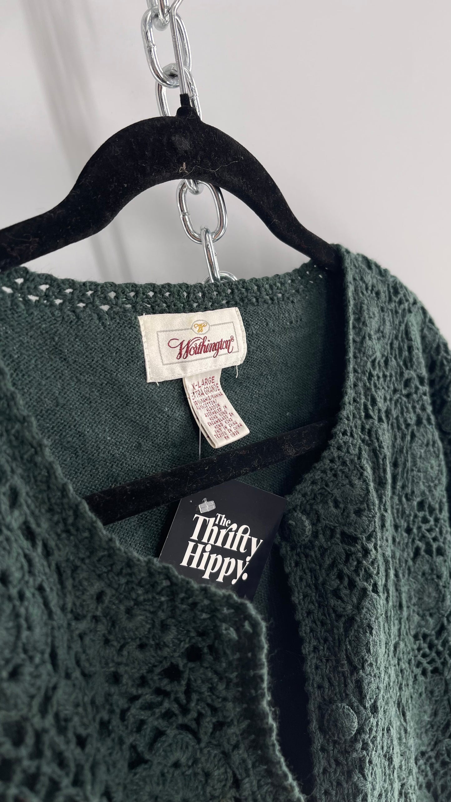 Vintage Dark Green Crochet Cardigan Sweater