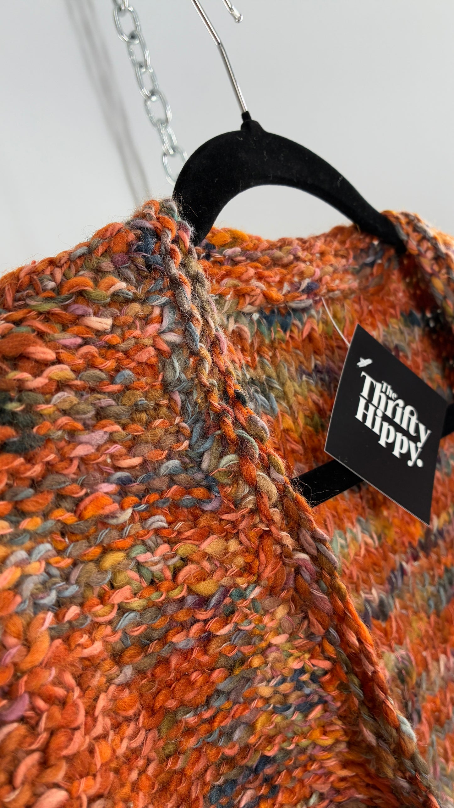 Vintage Hand Knit Burnt Orange Shrug Cape