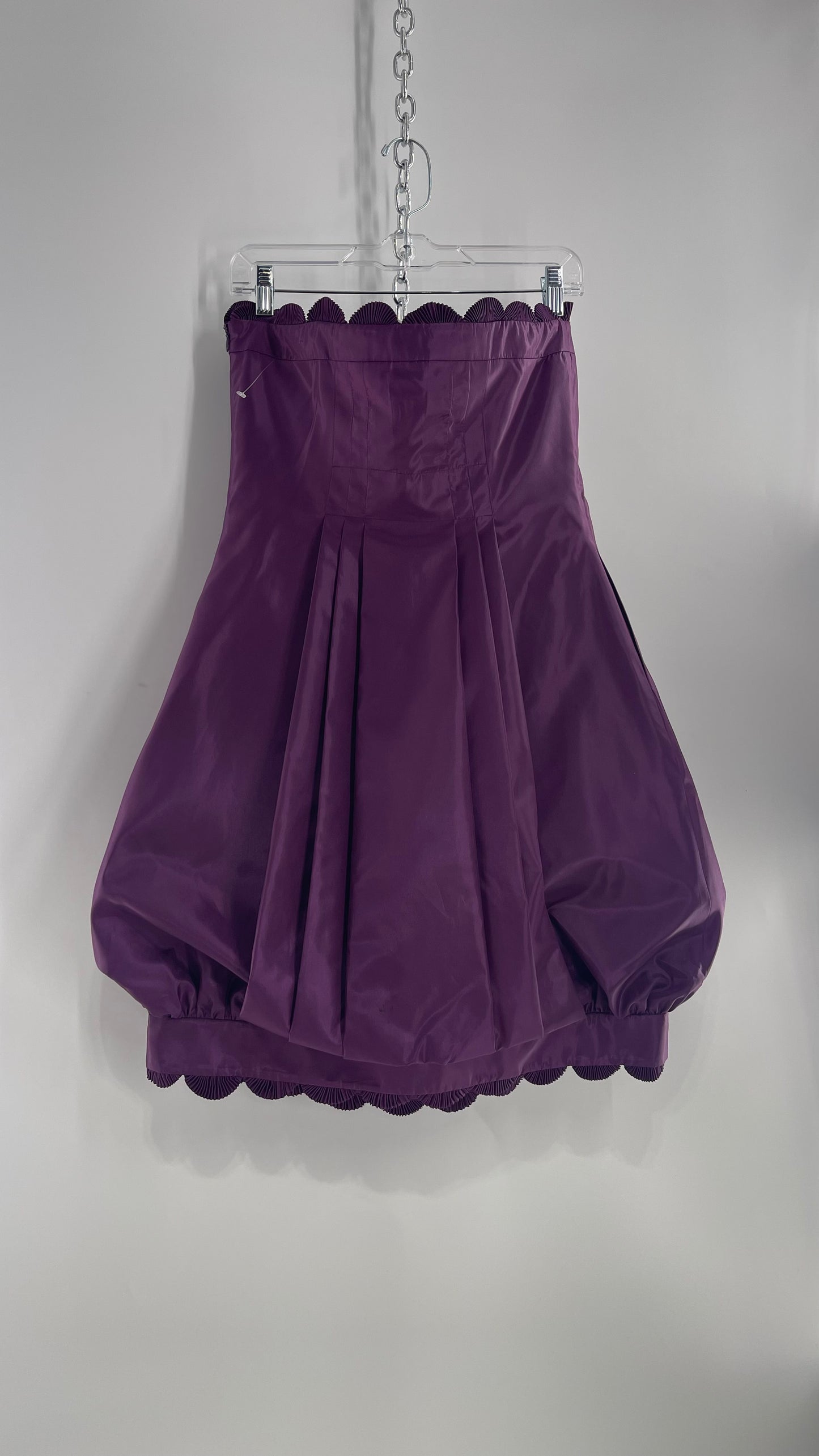 Vintage Liz Elana Purple Bubble Hem Mini Dress with Boned Corseted Bodice and Pleated Accordion Scalloping (8)