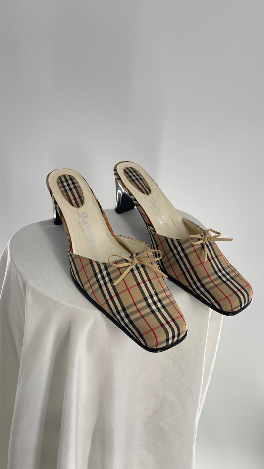 Vintage Rare Burberry Plaid Patterned Kitten Heel (10)