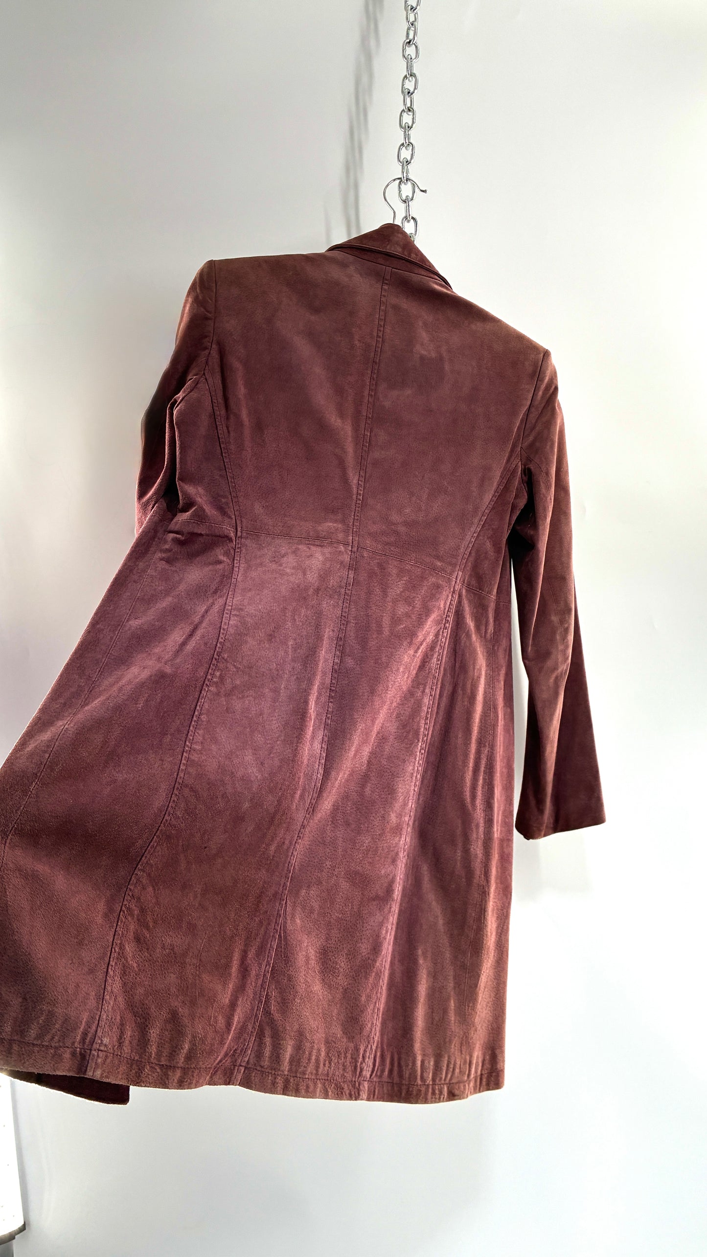 Vintage BANDOLINO Genuine Suede Dusty Mauve Coat with Gold Grommet Detailing (Small)