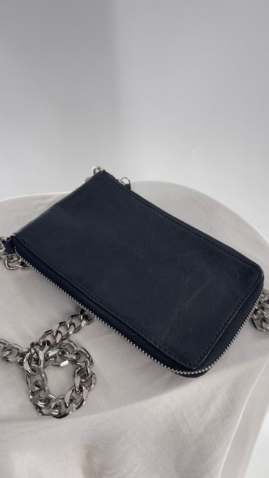 Free People Black Leather Phone Case/Purse with Heavy Chain