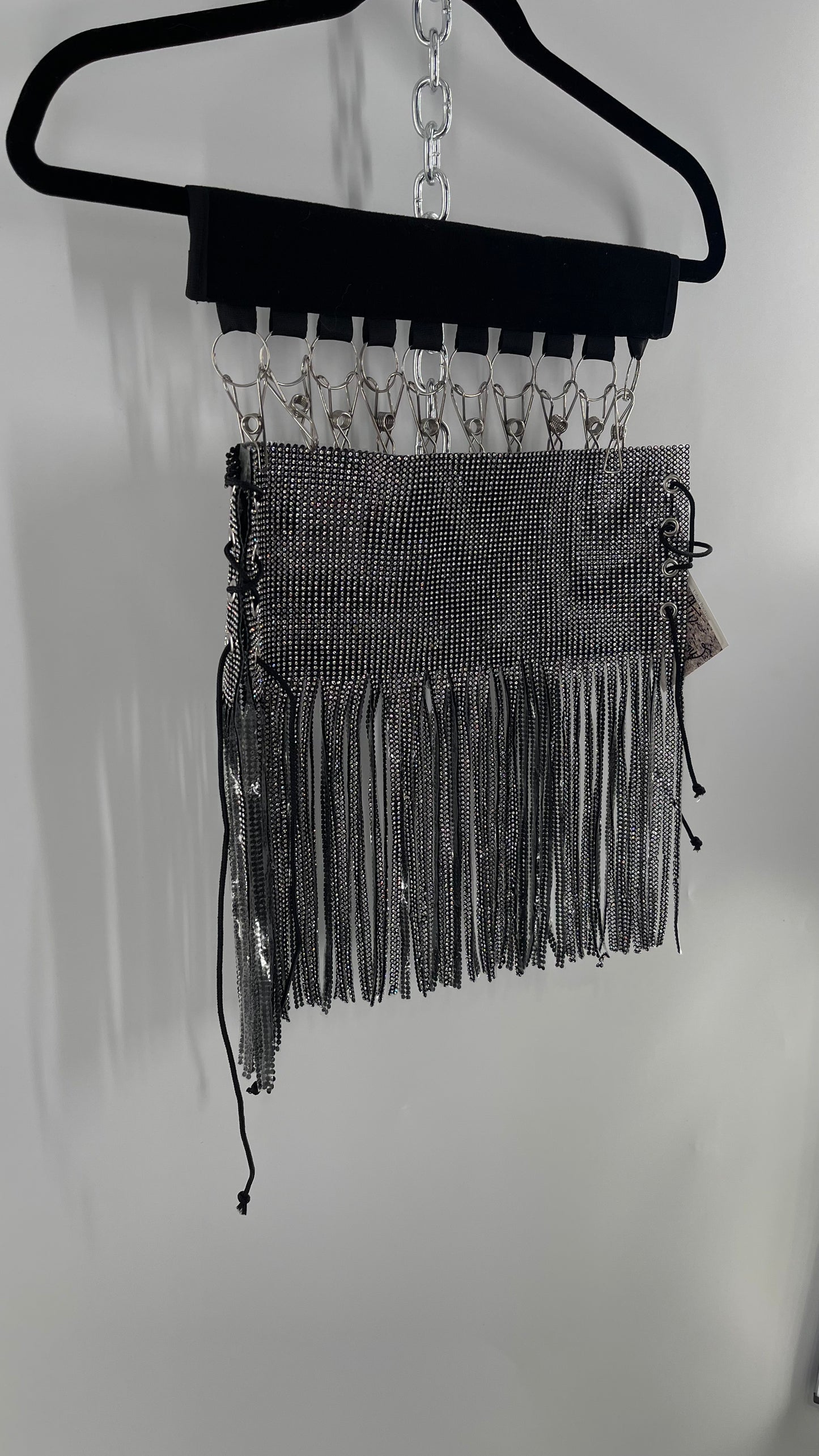 Rhinestone Mesh Fringe Top/Skirt with Tie Up Sides (OS)