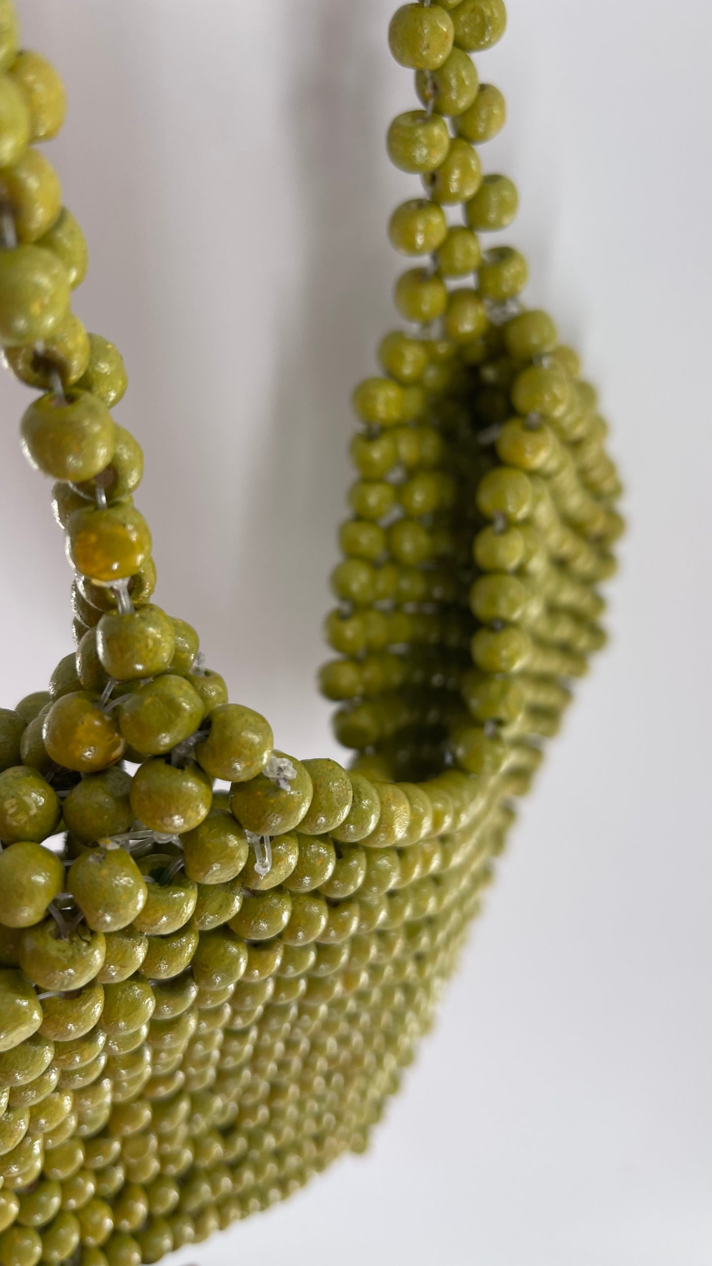 Green Wooden Beaded Heart Shaped Purse