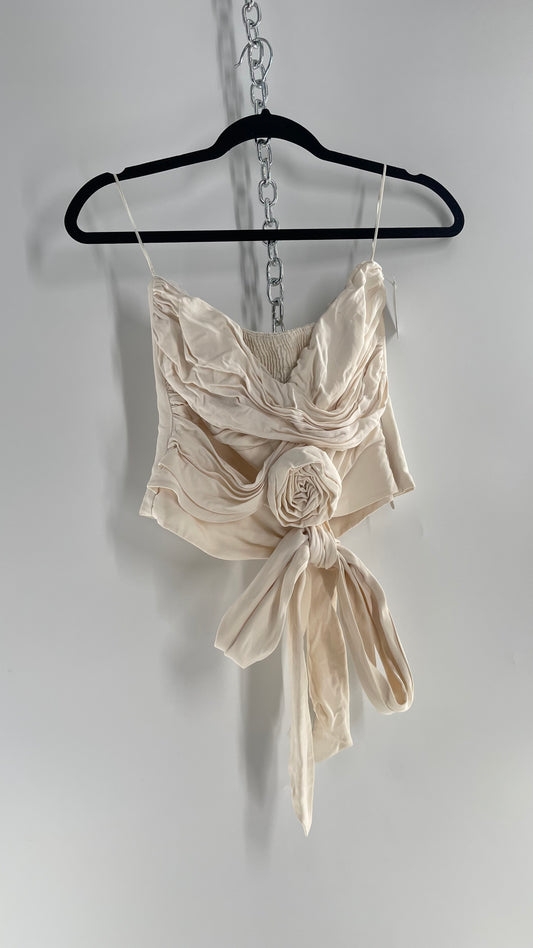 Zara Cream Strappy Rose Sleeveless (XS)