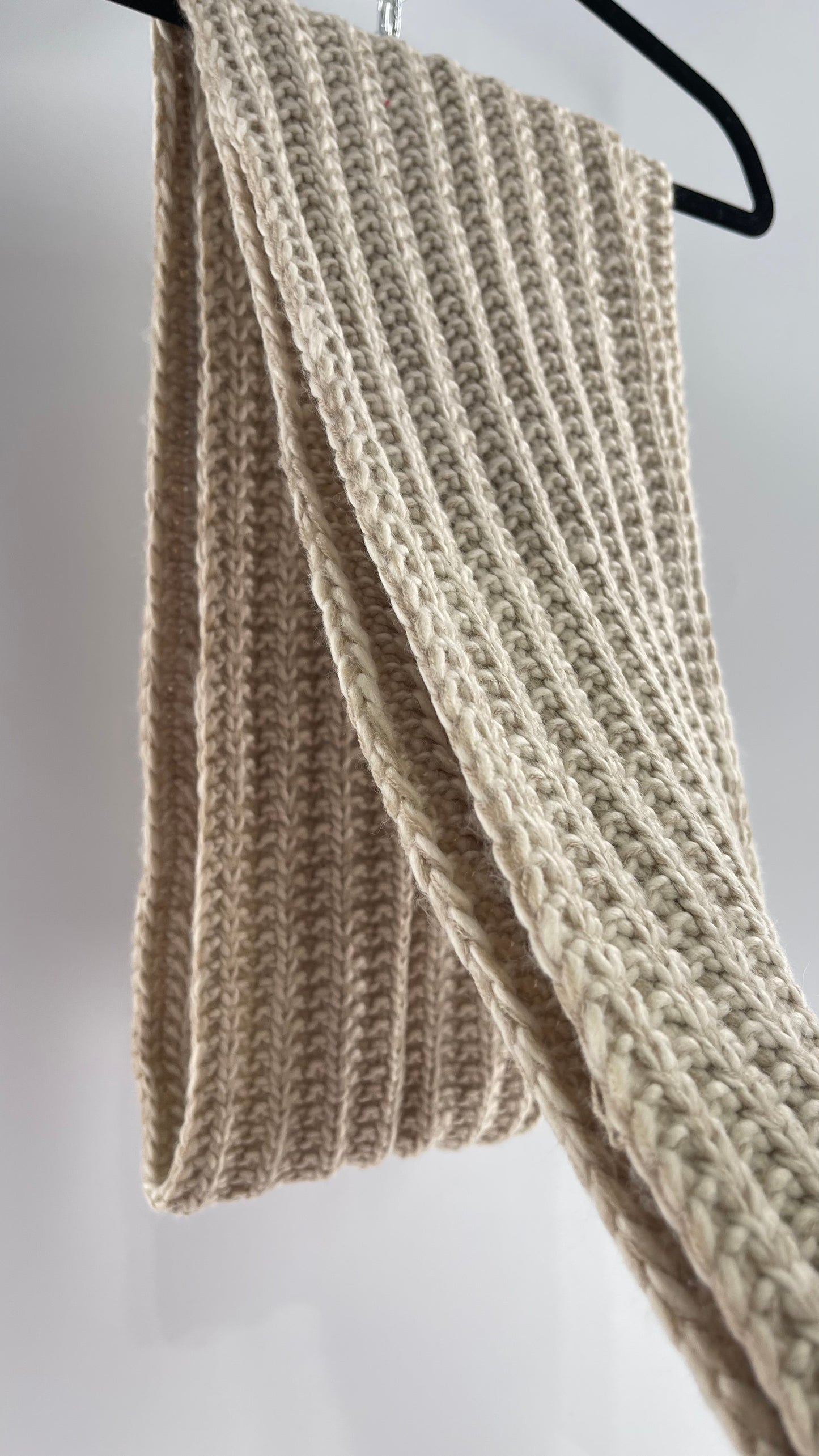 Beige Knit Skinny Scarf Ultra Long with Tassels