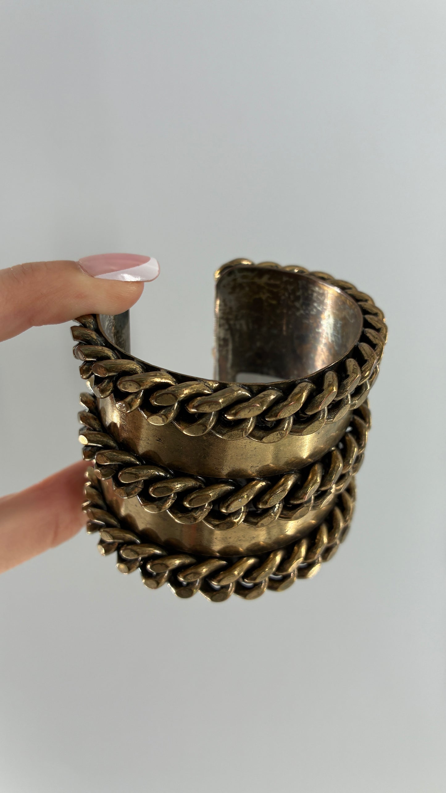 Vintage J CREW Brass Bangle, Cuff with Heavy Chain Detail