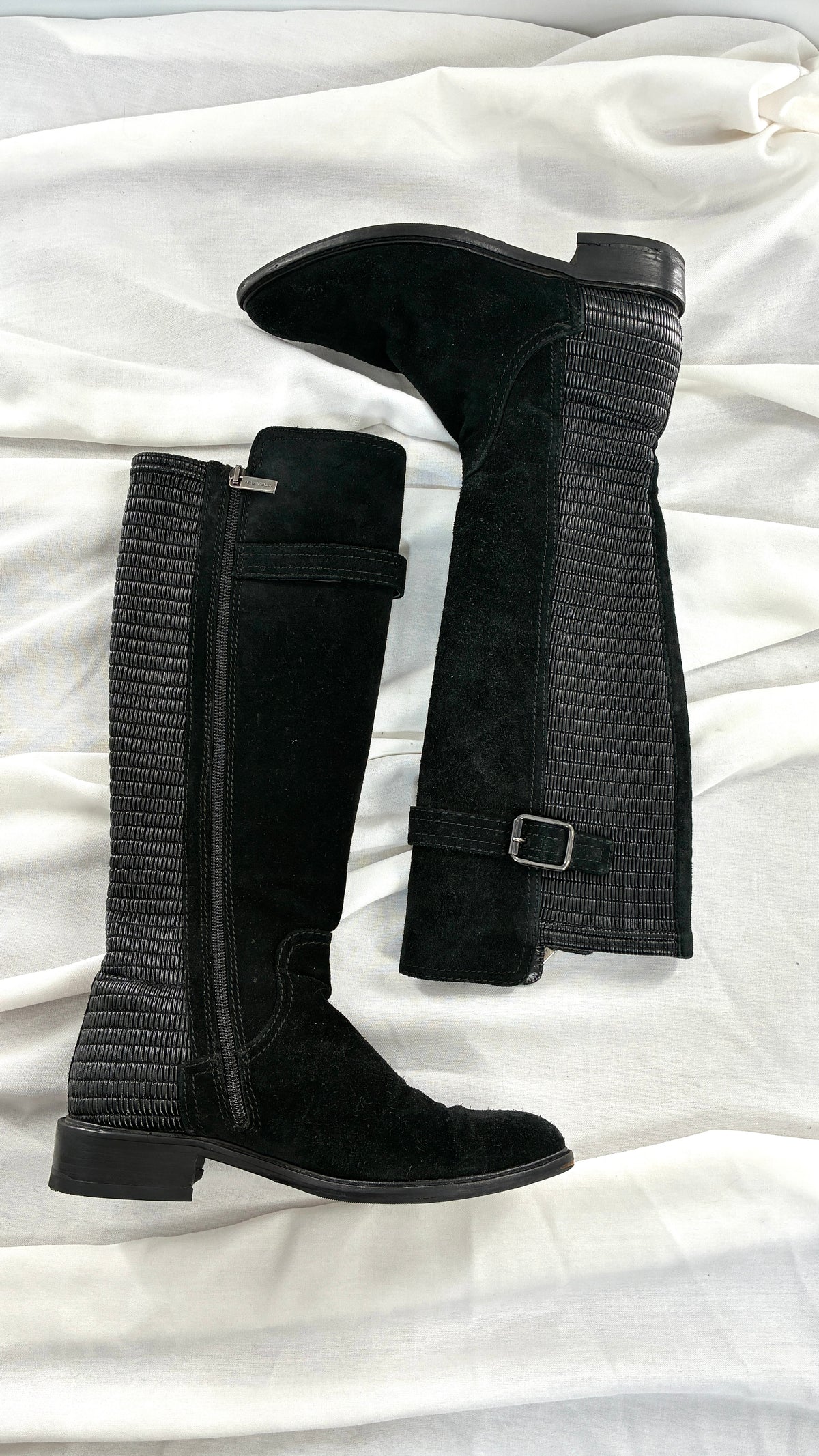 Vintage AQUATALIA Black Genuine Suede Riding Boot with Ribbed Detailing  (6.5)