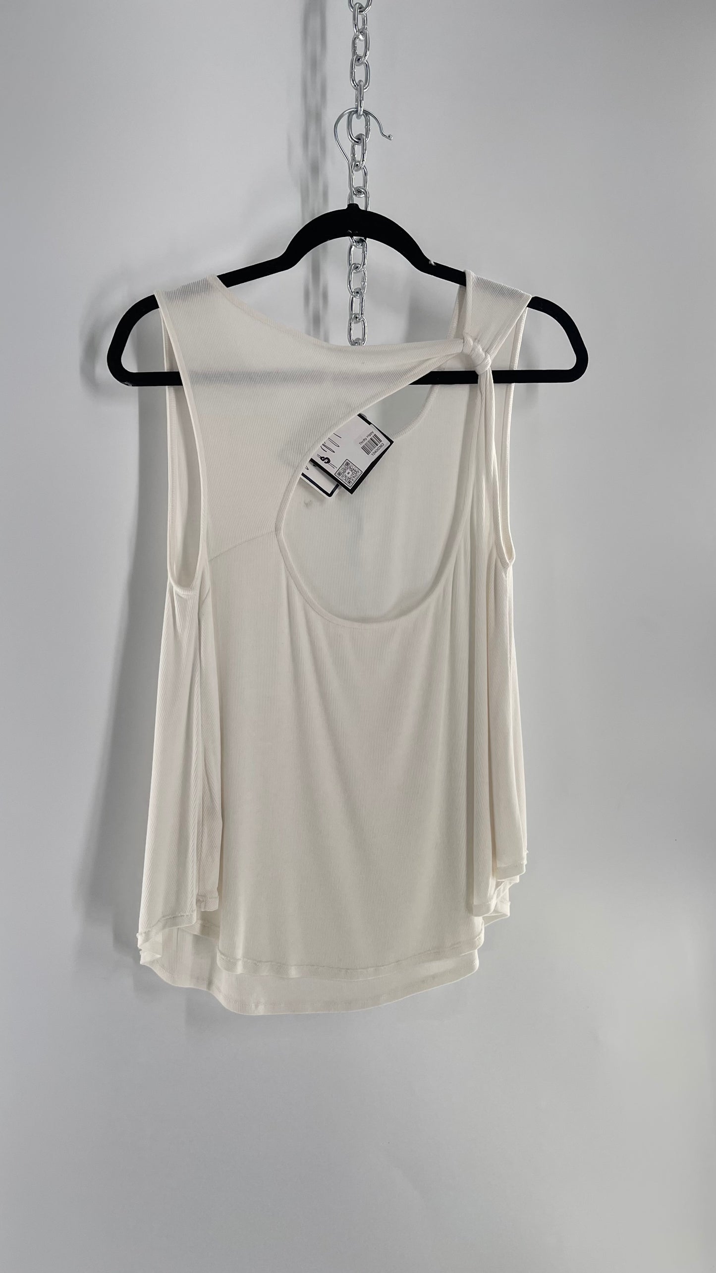 Free People White Sleeveless Tank with Rolled Strap and Cut Out Back (XS)