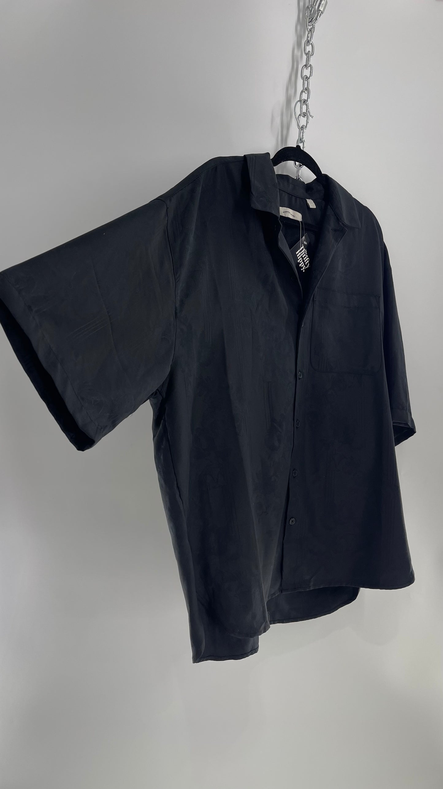 STANDARD/CLOTH Black Button Up with Striped Jacquard Design (Large)