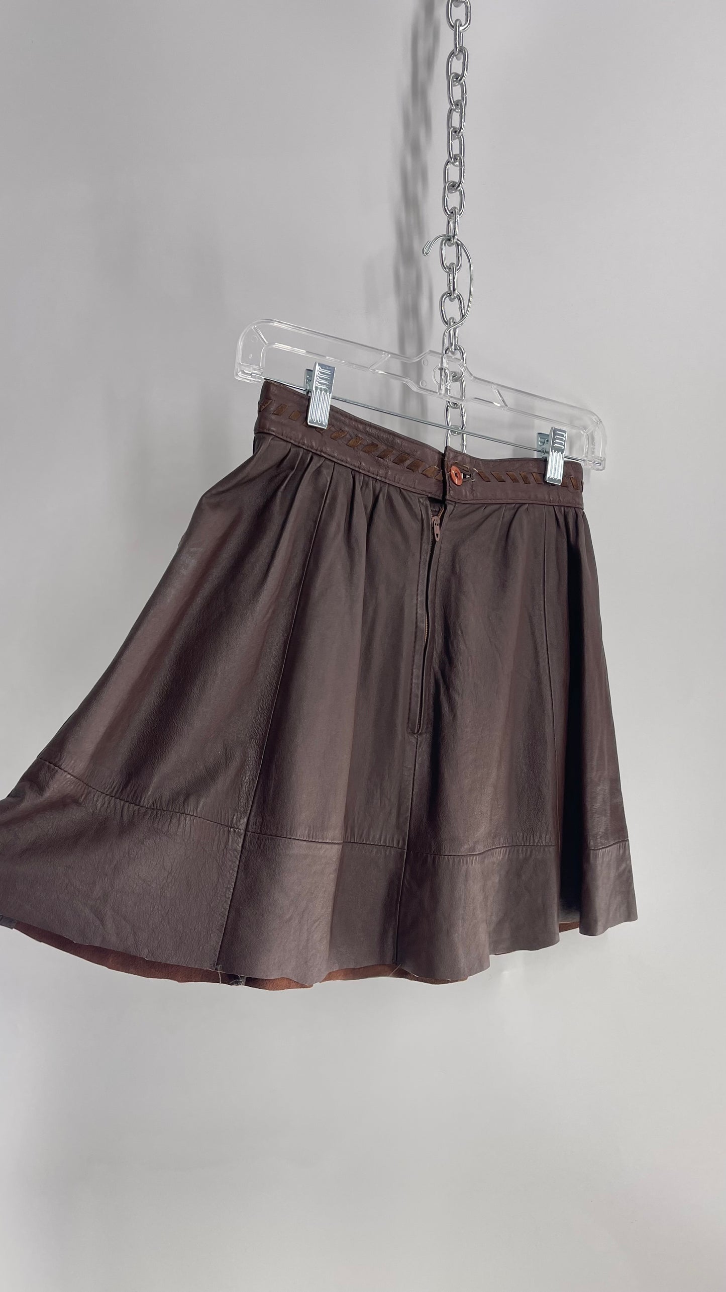 Urban Outfitters Renewal Brown Leather Pocket Front Suede Stitch Mini Skirt with Tags Attached (XS)