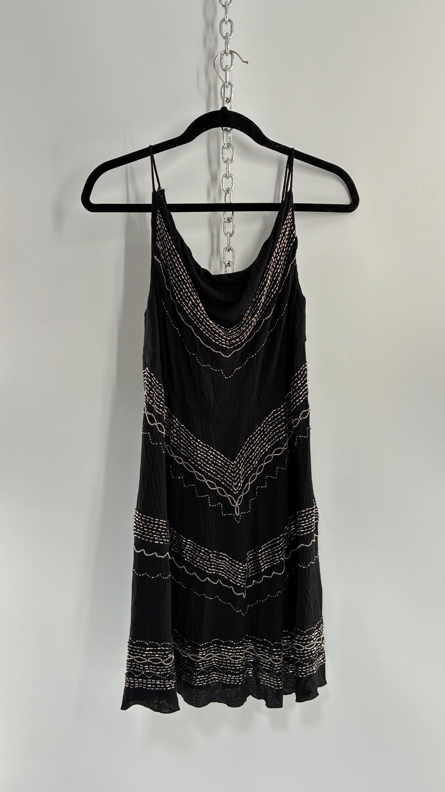 Intimately Free People Black Slip Dress with Silver Beading and Tags Attached (XS)