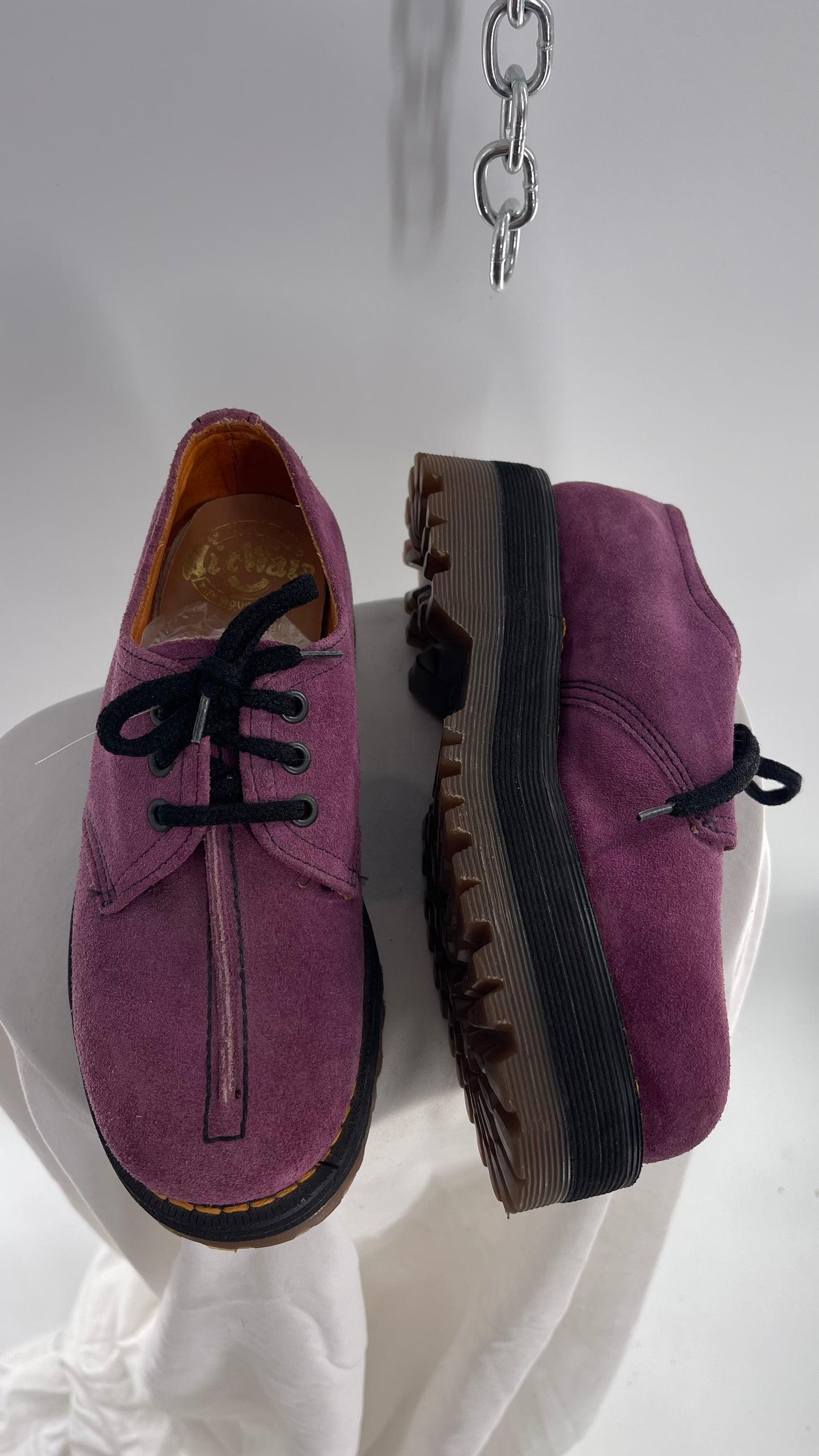 SUPER RARE Vintage Dr. Martens Platform Purple/Mauve Suede Leather Oxfords (3)