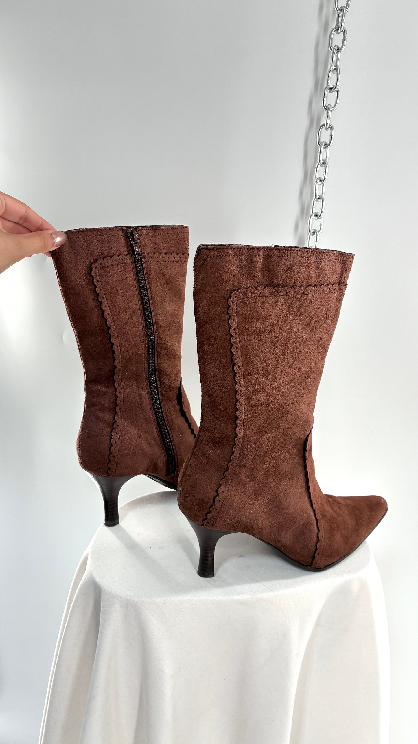 Vintage GEORGE Vegan Suede Scalloped Edge Boot (8)