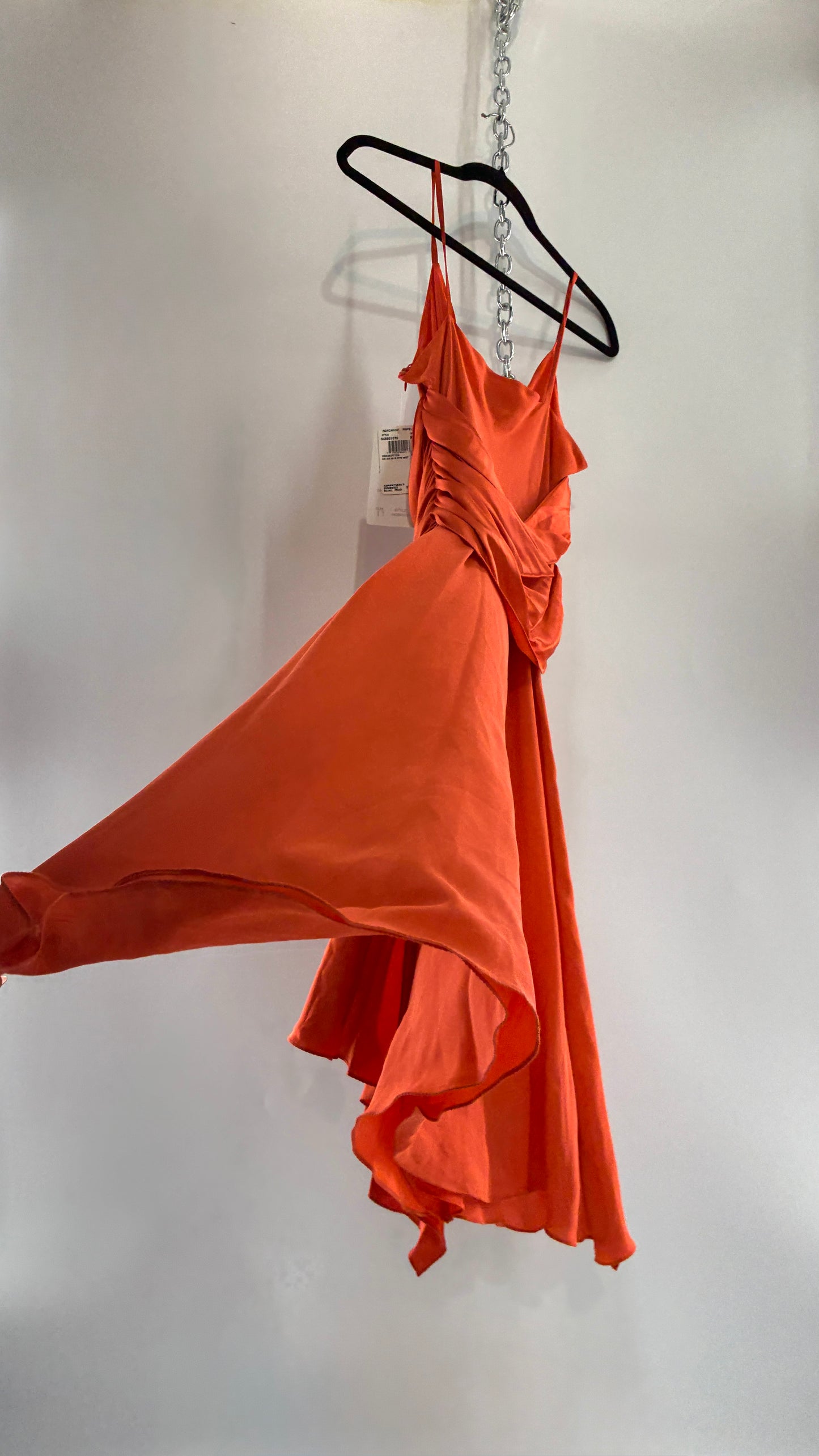Deadstock Vintage PAPELL BOUTIQUE 100% Silk Tangerine Midi Dress with Ruched Bodice (12)