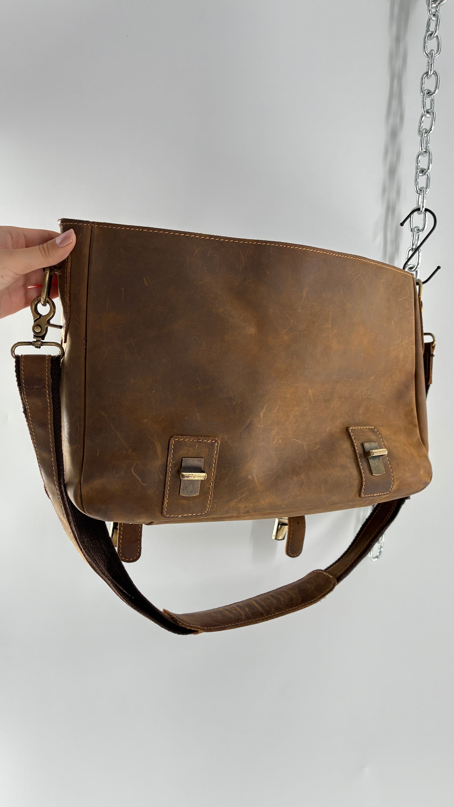 KATTEE Heavy Duty, Thick Genuine Leather Briefcase School Satchel Messenger Bag