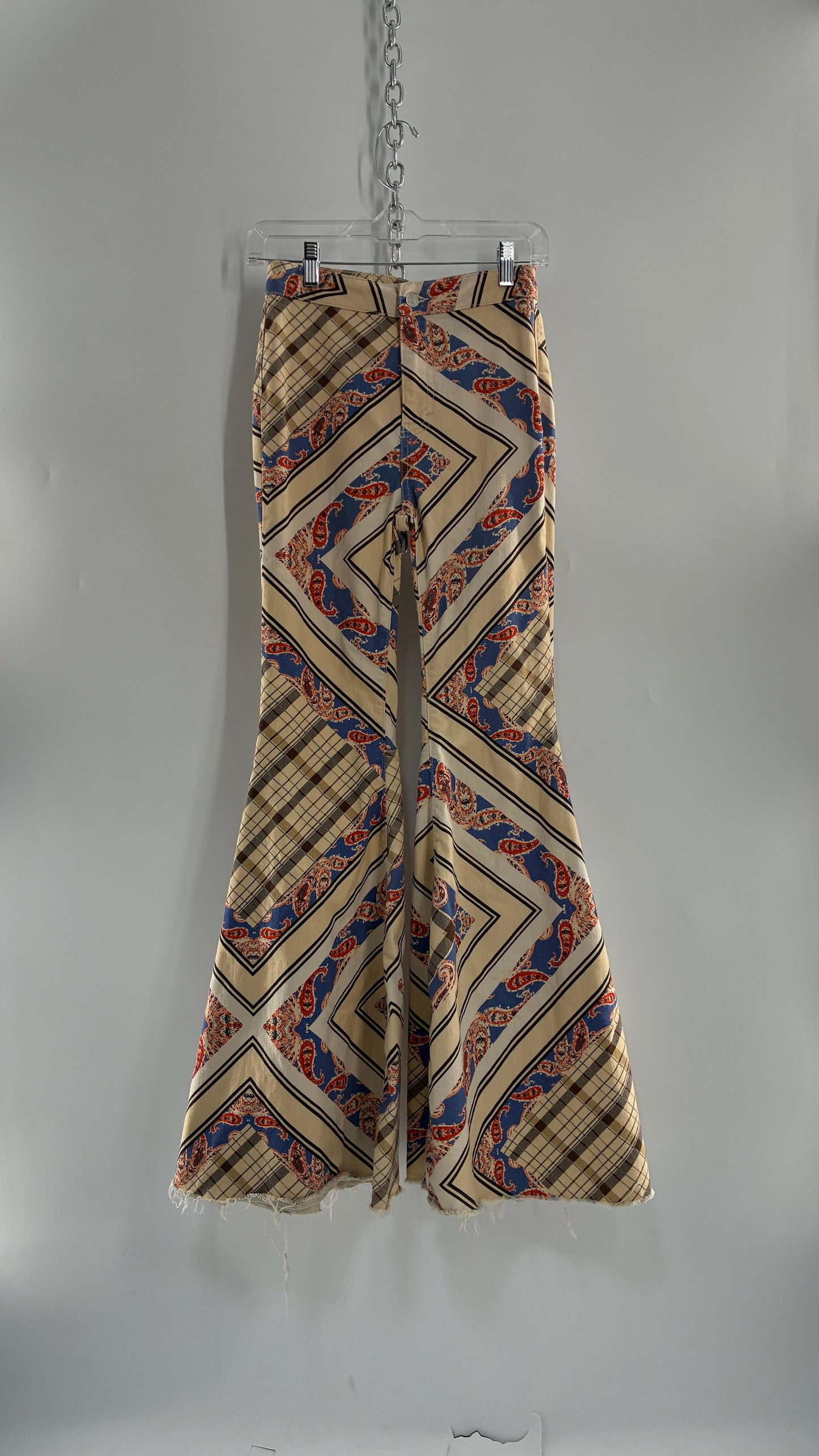 Free People Patterned Plaid Beige Flare Pants (26)