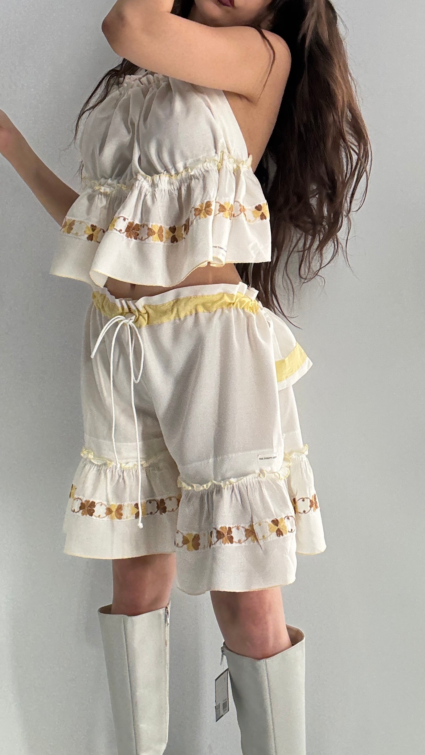 Vintage Handmade Heavily Embroidered Play Set with Sailor Style Ruffled Bum (XS-XL)