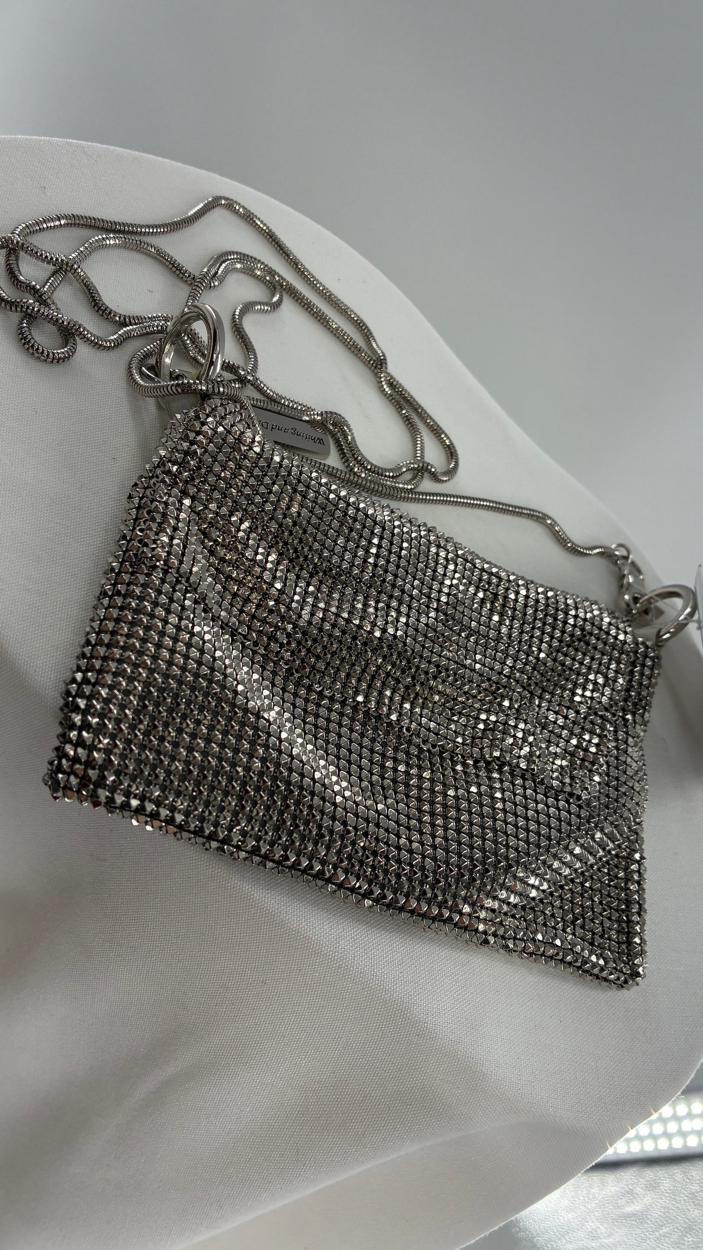 Vintage WHITING & DAVIS Silver Metal Mesh Cross Body Bag
