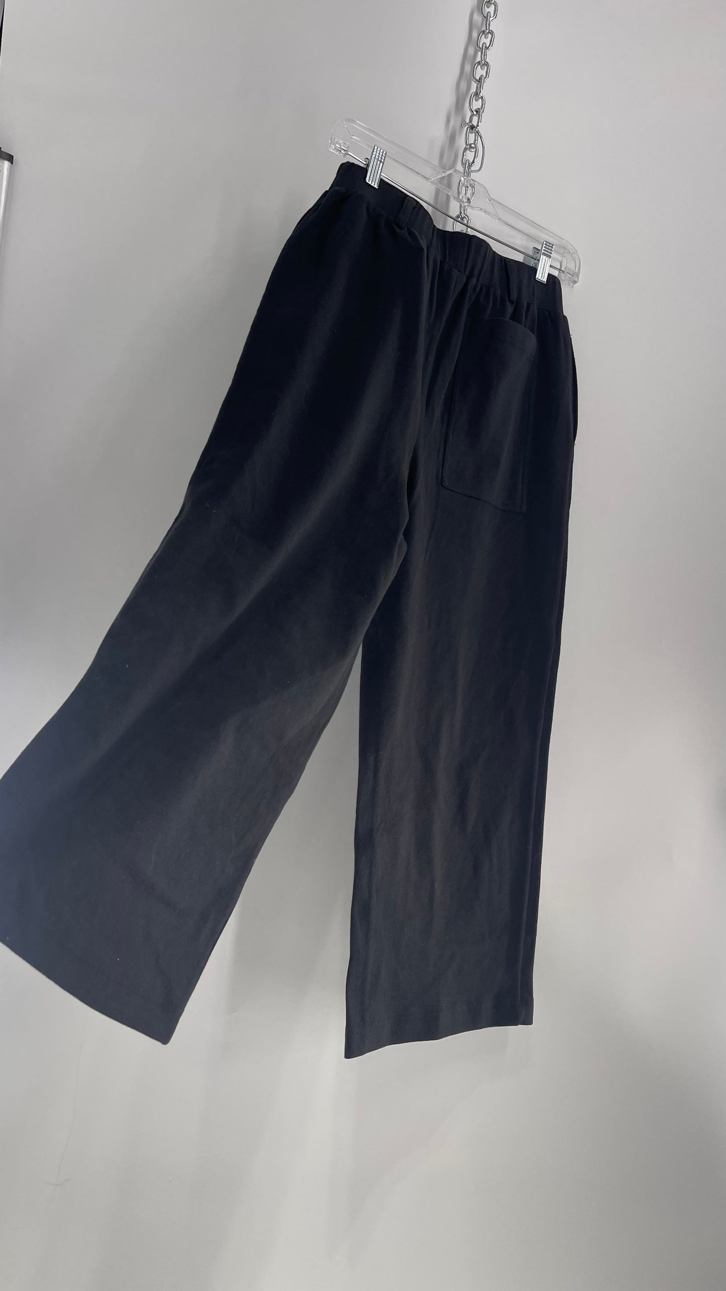 Free People Beach Black Wide Leg Sweats with Oversized Back Pocket (Small)