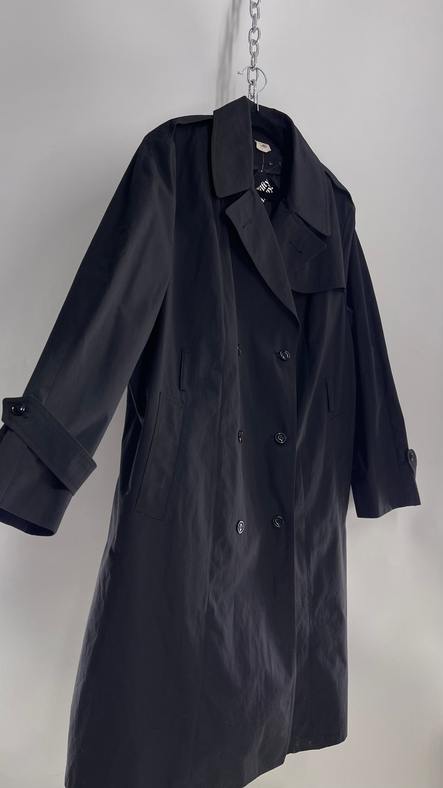 Vintage Black Industrial Style Canvas Trench Coat without Belt (Large)