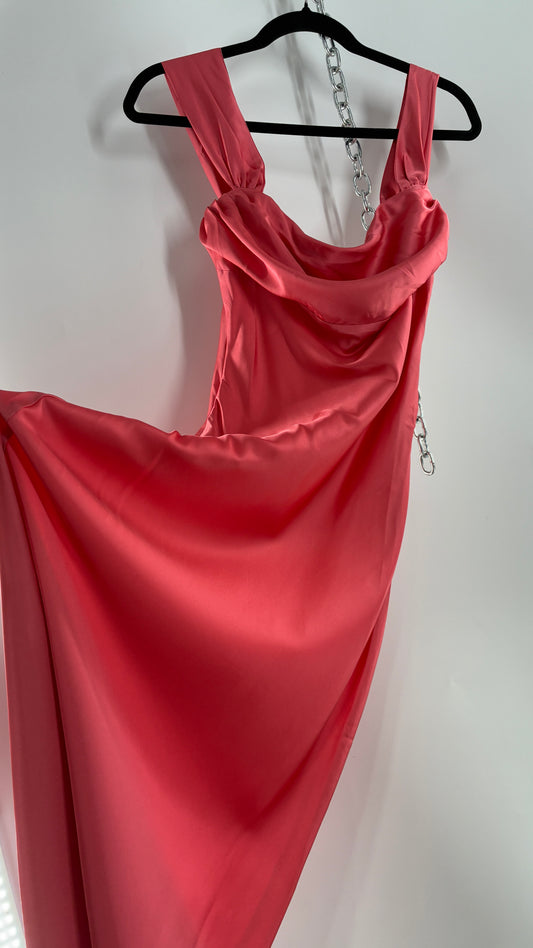 BEGINNINGS Coral Pink Gown with Draped Bust and Tags Attached  (6)
