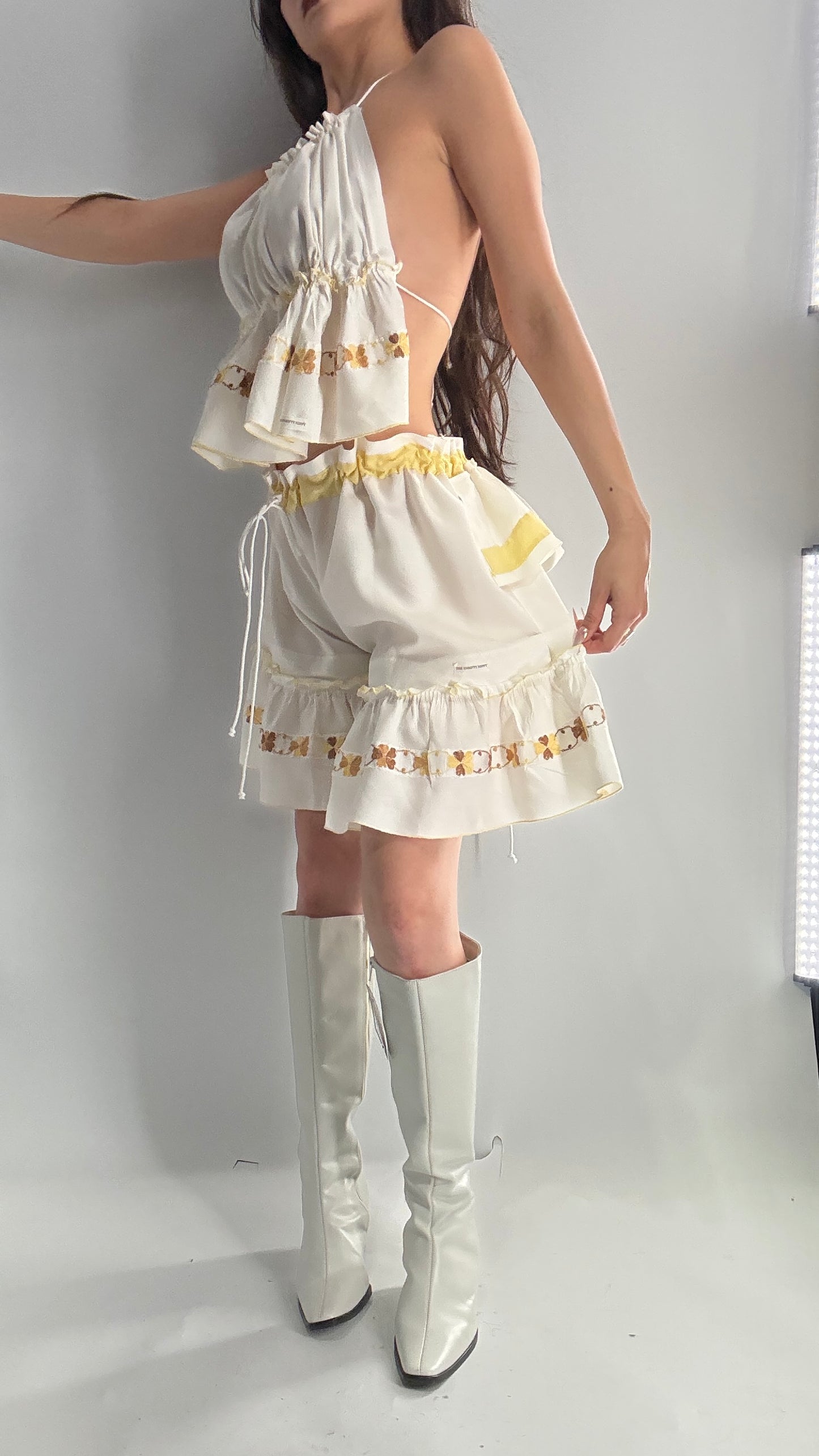 Vintage Handmade Heavily Embroidered Play Set with Sailor Style Ruffled Bum (XS-XL)