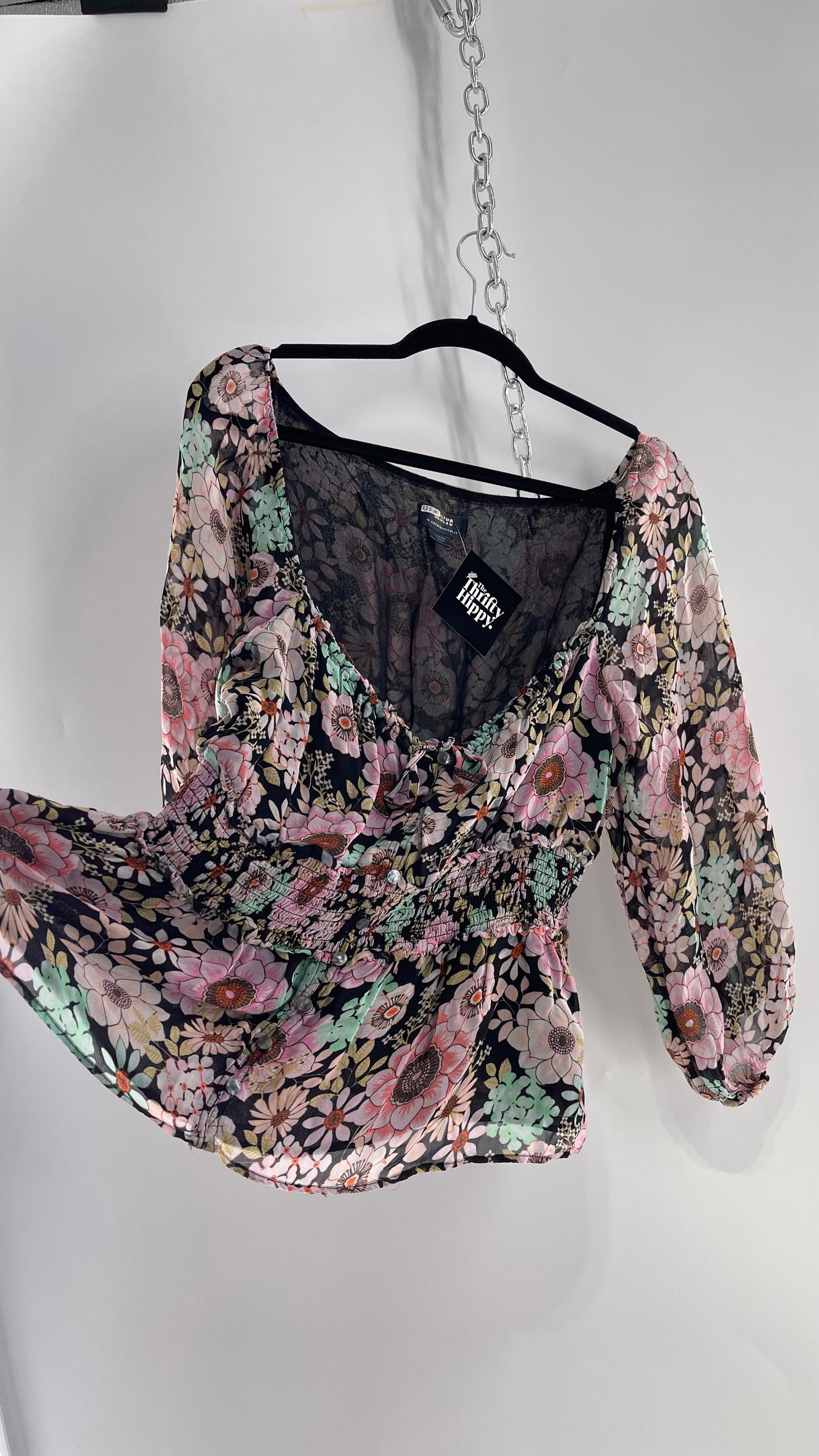 Maeve Anthropologie Floral Scrunch Underbust Blouse (Large)