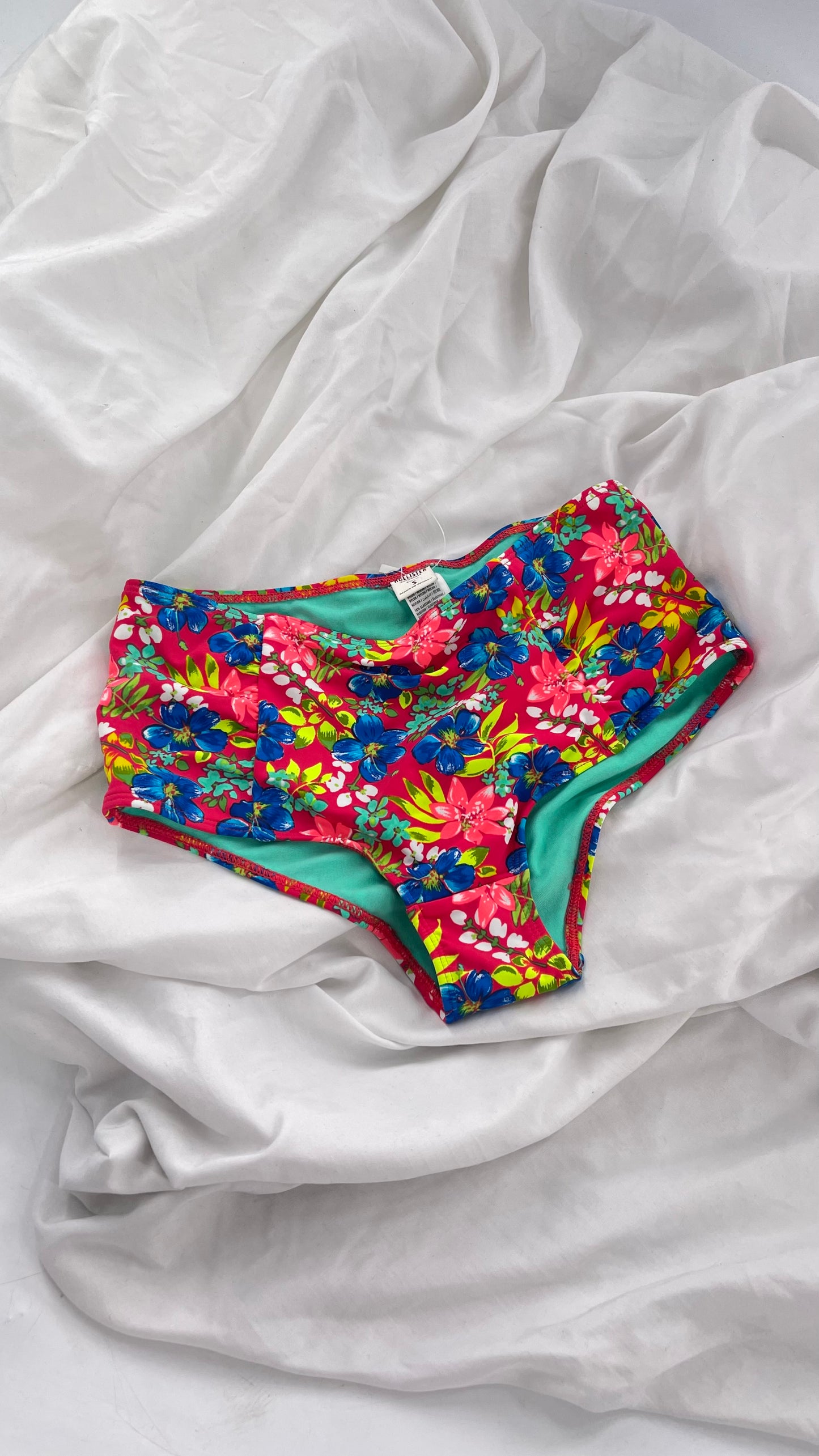 Hollister Red Tropical Mid Rise Cheeky Swim Bottoms (S)