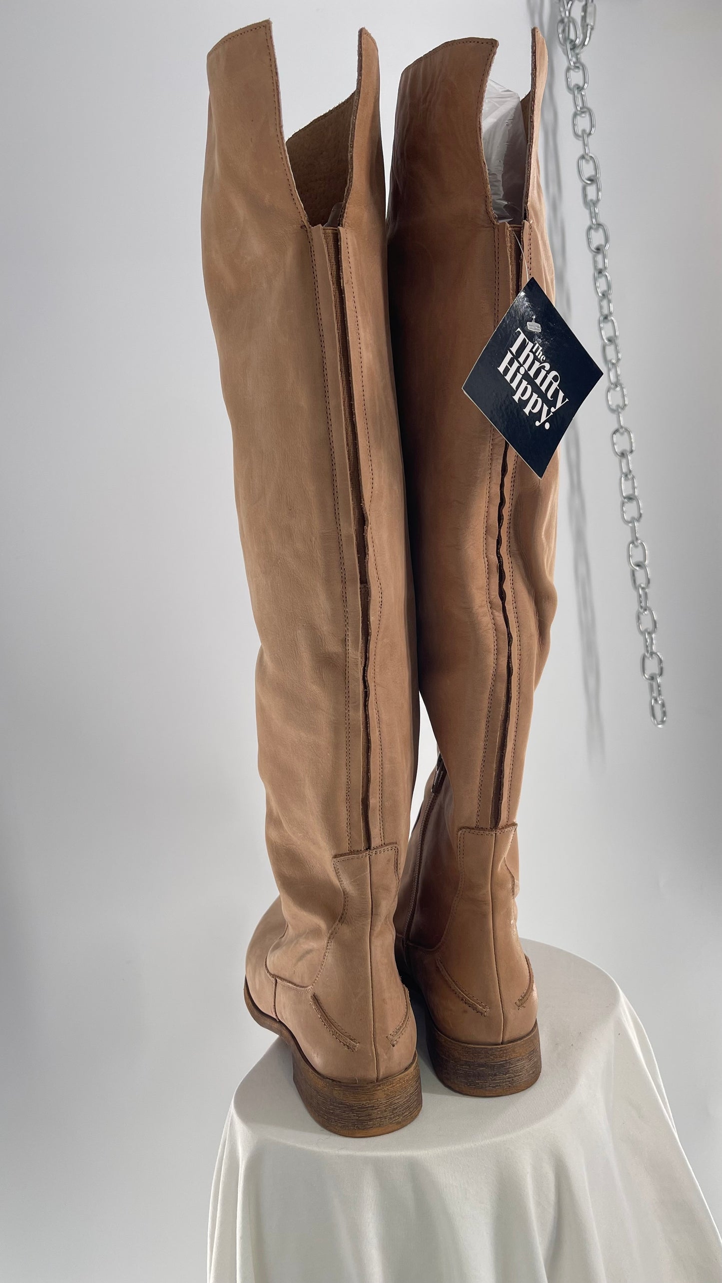 Free People Tan Leather Brenna Over the Knee Pointed Toe Boots (39/9)