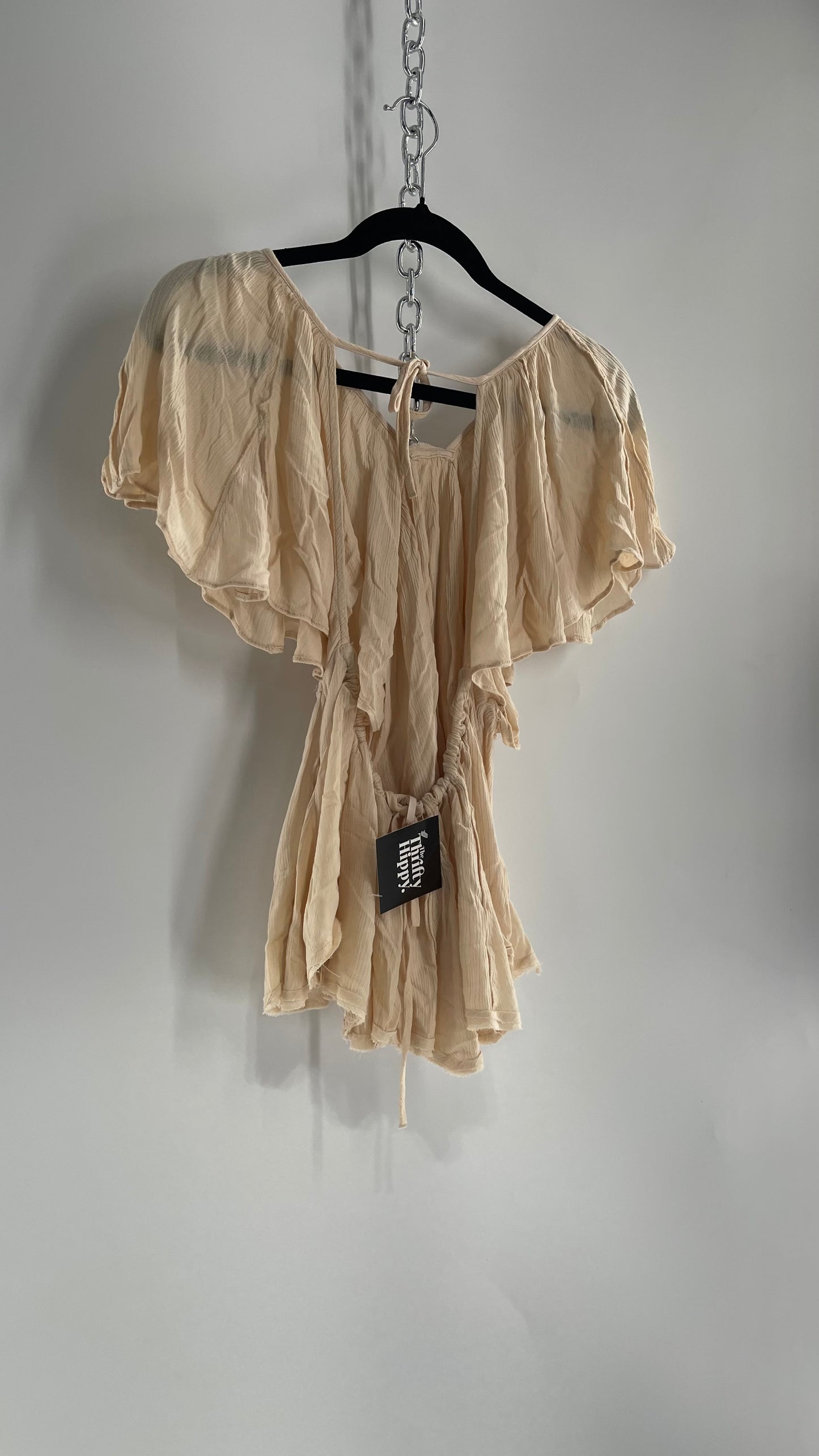 Free People Beige Open Back Drape Sleeve Blouse (XS)