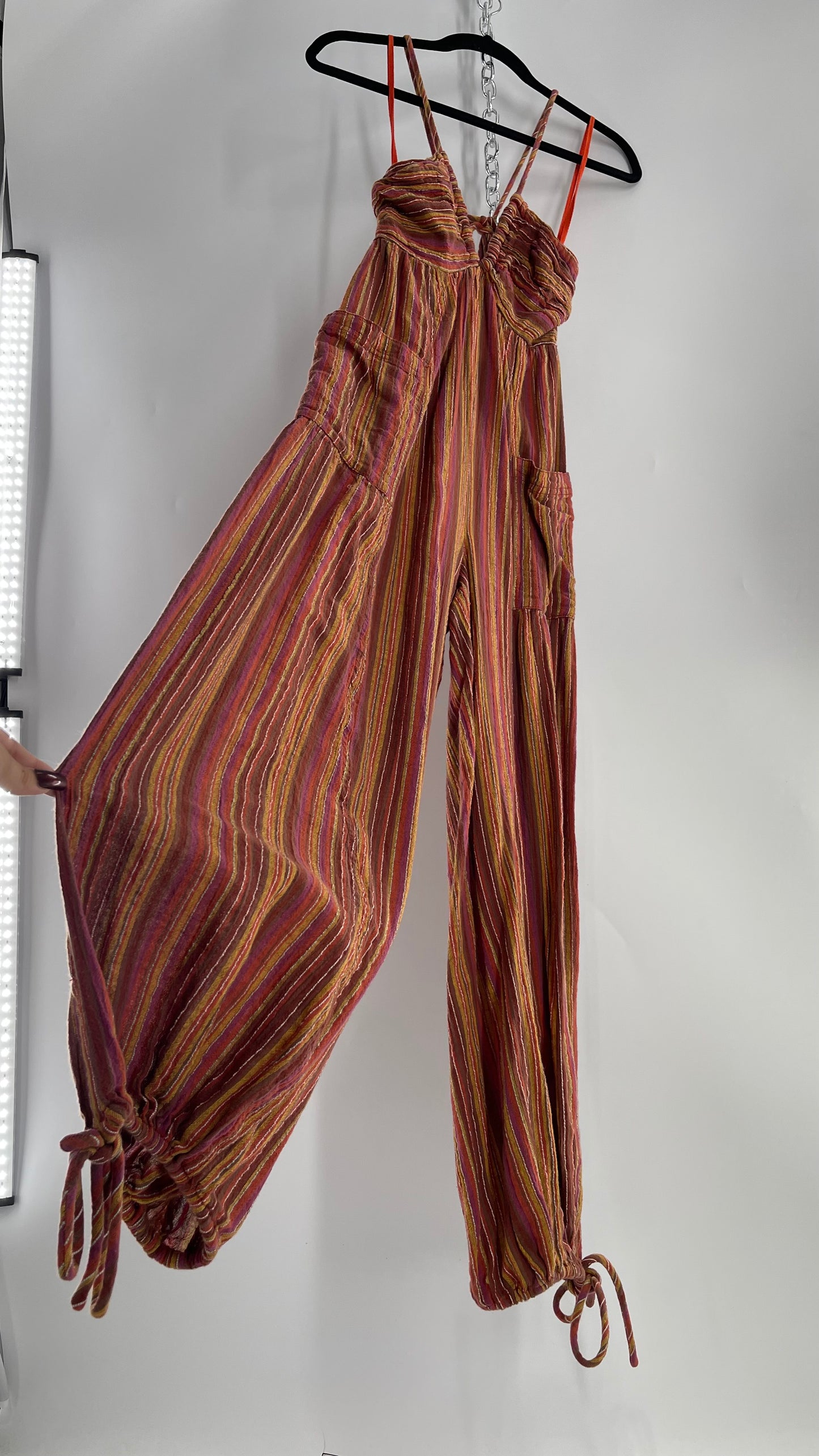 Free People Sundaze Striped Cotton Jumpsuit (XS)