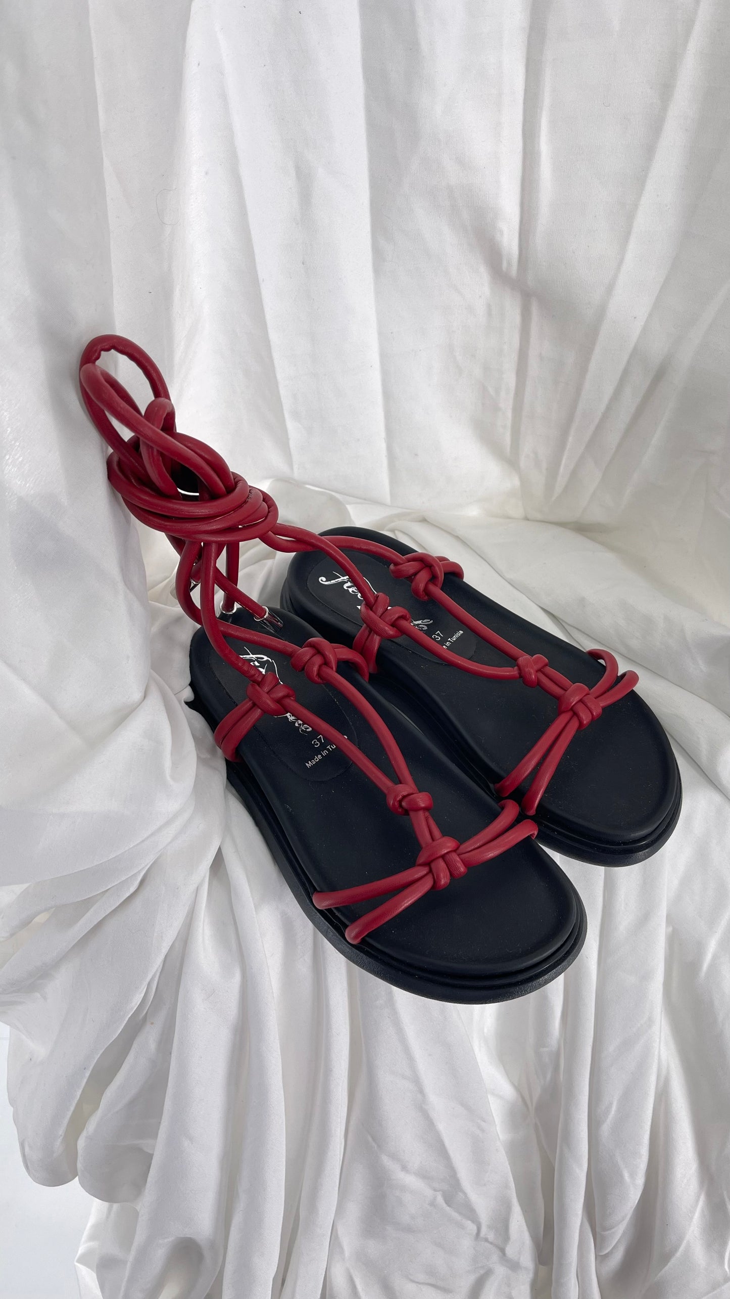 Free People Red Leather Tie Up Sandal (37/6)