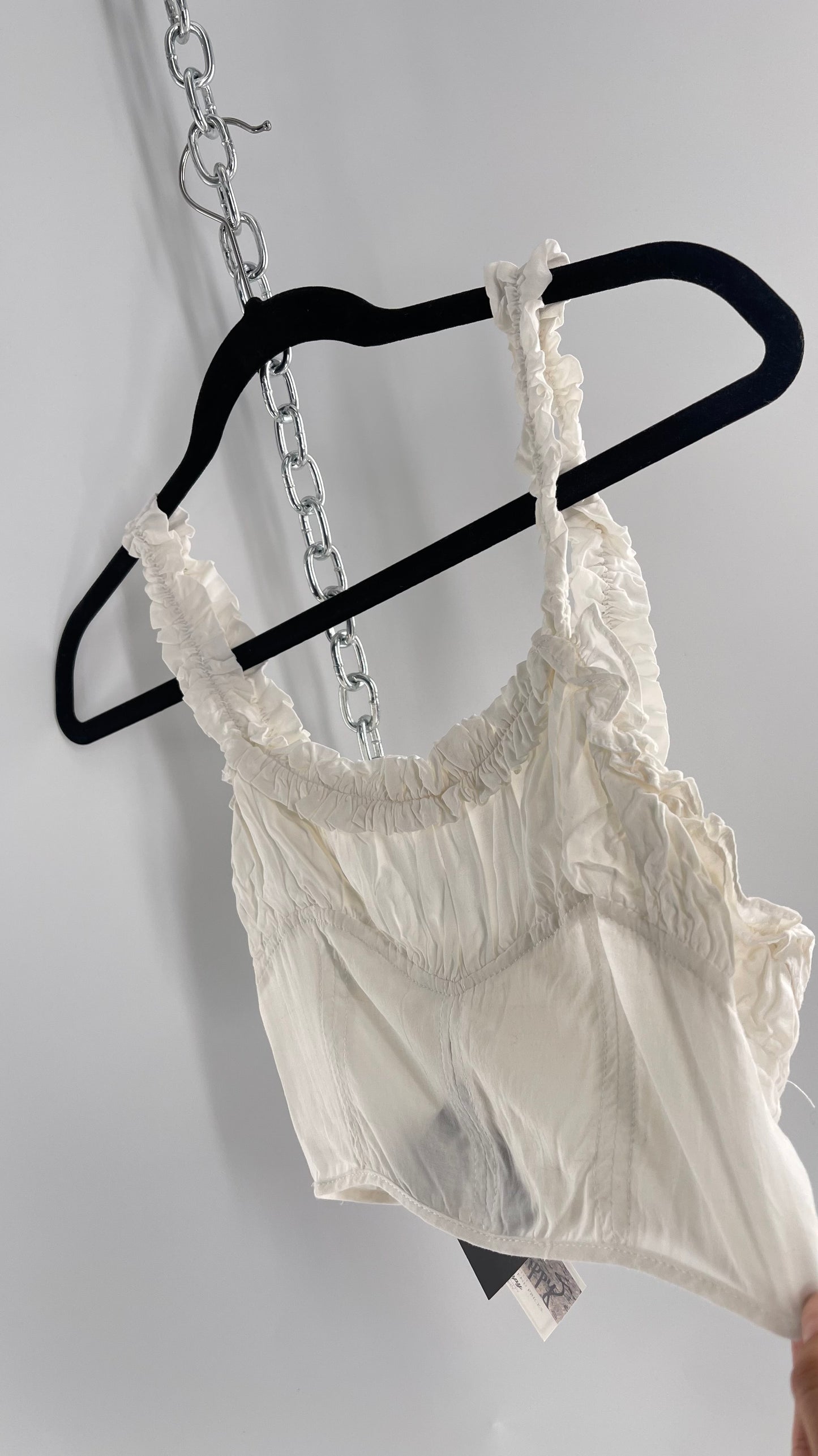 Intimately Free People White Ruched Bust Ruffle Trim Top (XS)