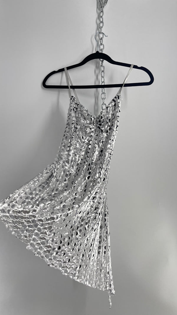 Vintage Weismann Silver Grated Tank with Asymmetric Hem and Built in Shorts (Medium)