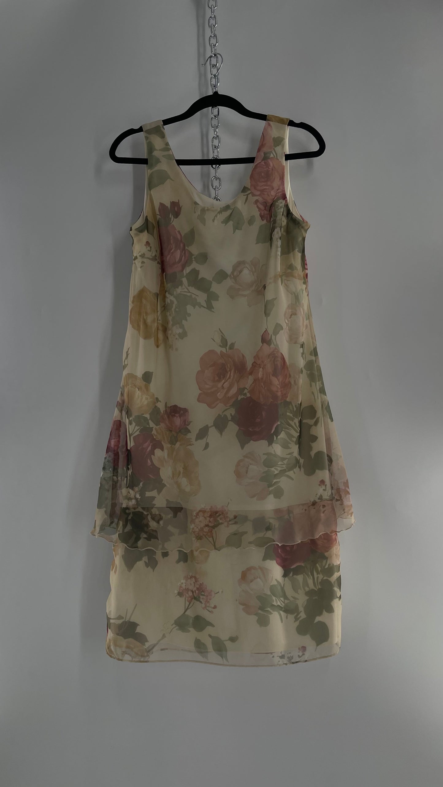 1990s Vintage Off White Muted Florals Dress + Cape Set (16)