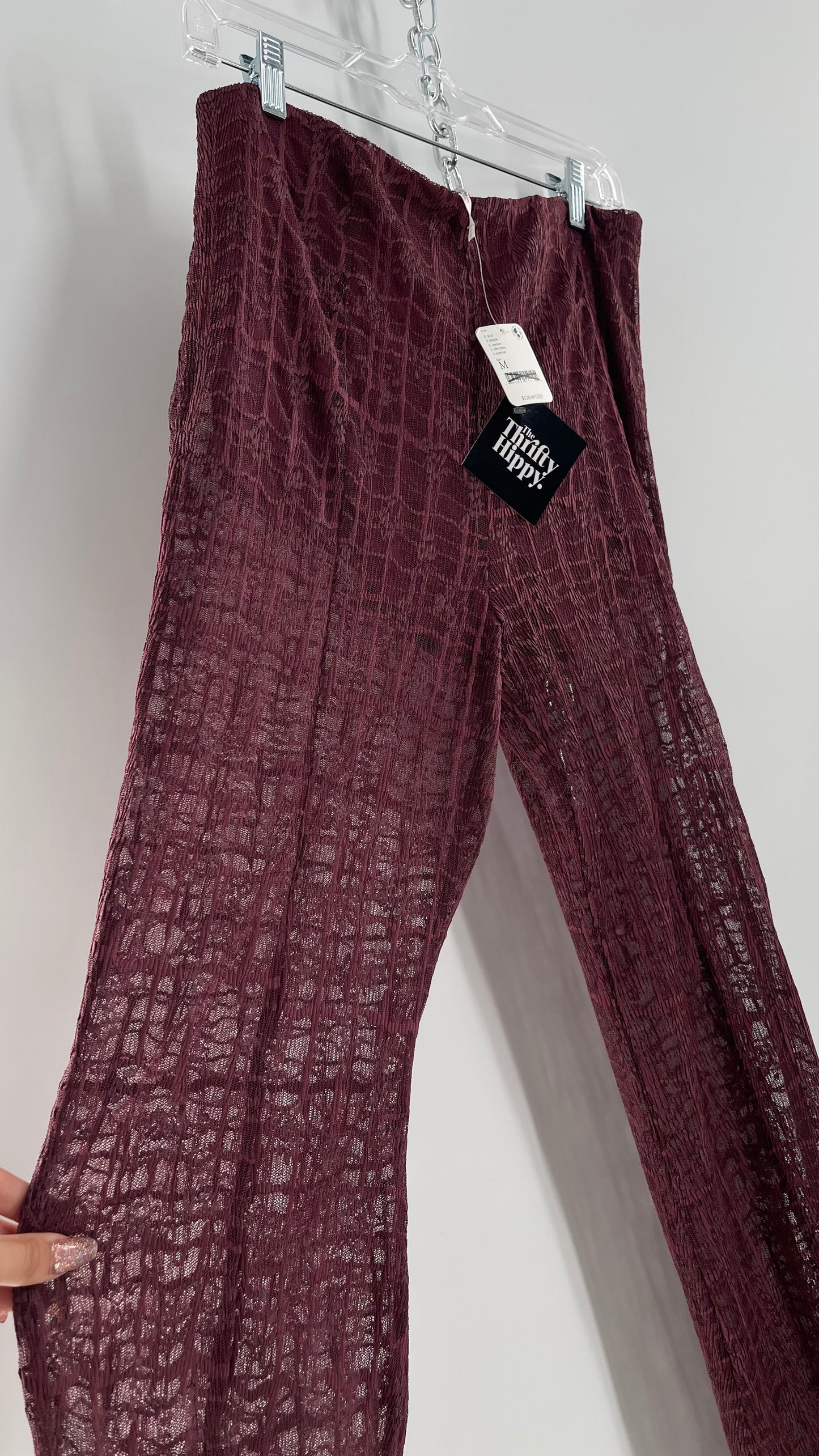 Free People Plum Lace Flares with Vented Hem and Sewn in Shorts Tags Attached (Medium)