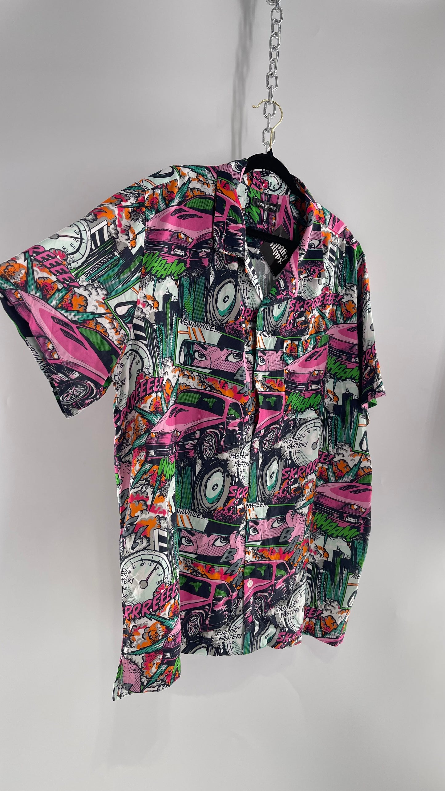 Urban Outfitters Comic Book/Strip Colorful Viscose Button Front (XL)