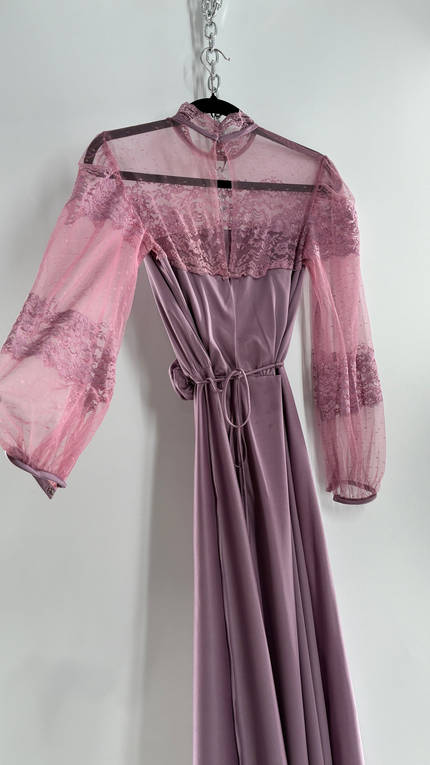 Vintage Handmade Dusty Purple Mauve Bubble Sleeve Maxi Dress (XS/S)