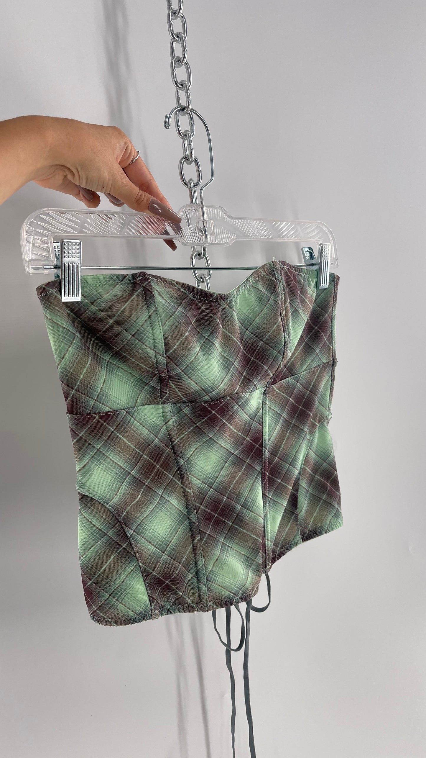 Out From Under Green and Grey Plaid Bustier Corset (Medium)