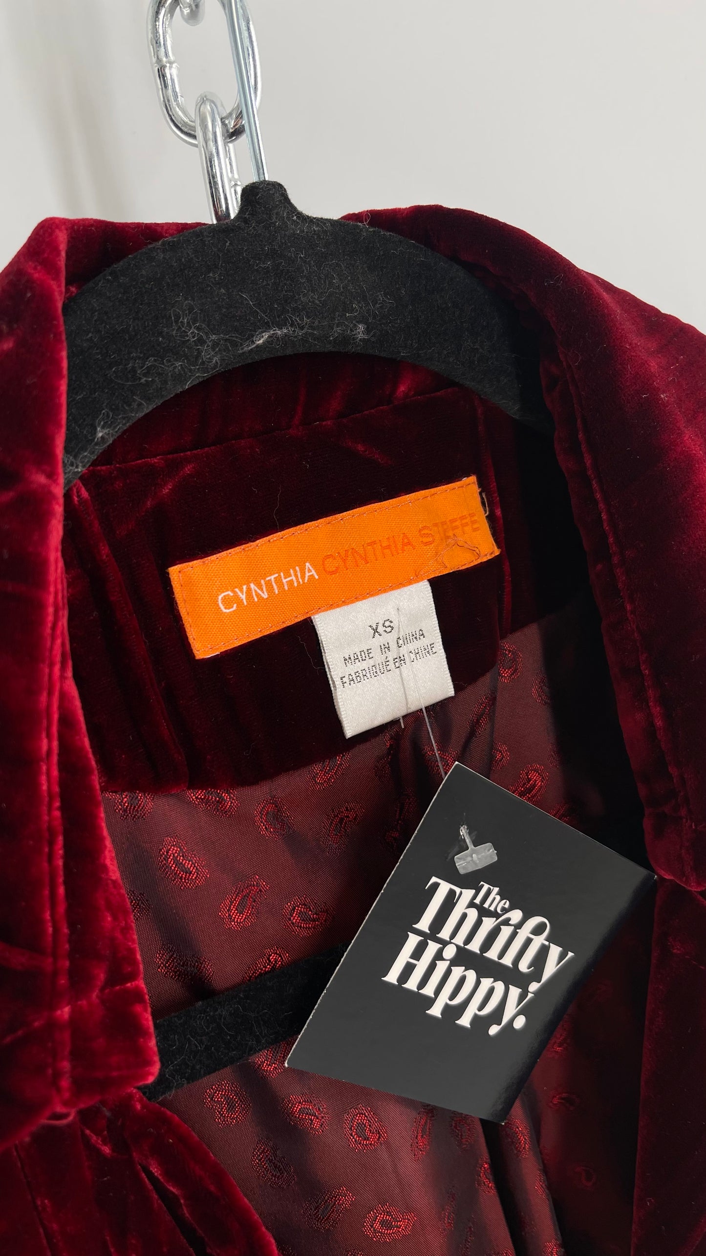 Cynthia Steffe Oxblood Red Velvet Double Breasted Gold Button Coat (XS)