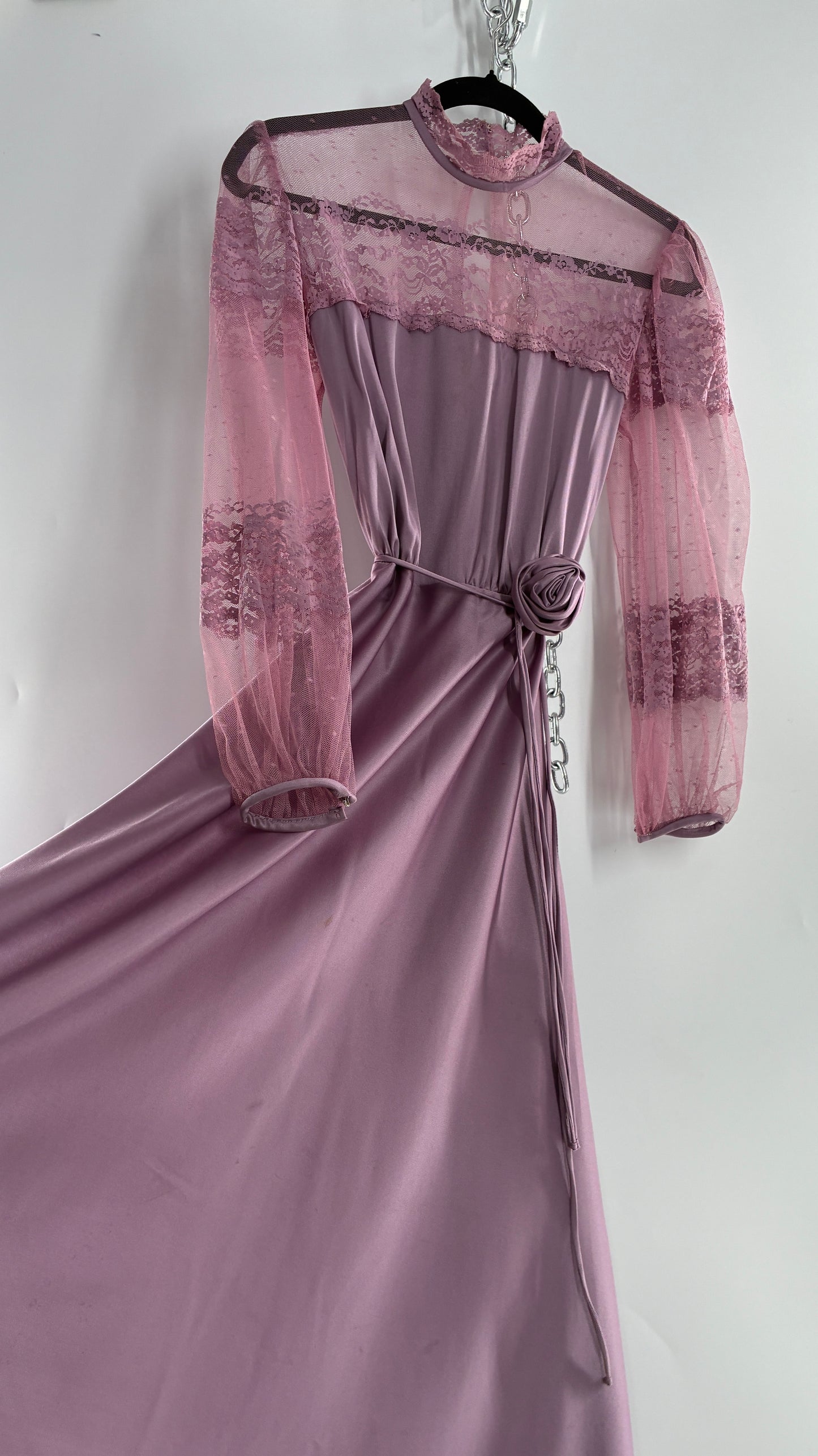 Vintage Handmade Dusty Purple Mauve Bubble Sleeve Maxi Dress (XS/S)