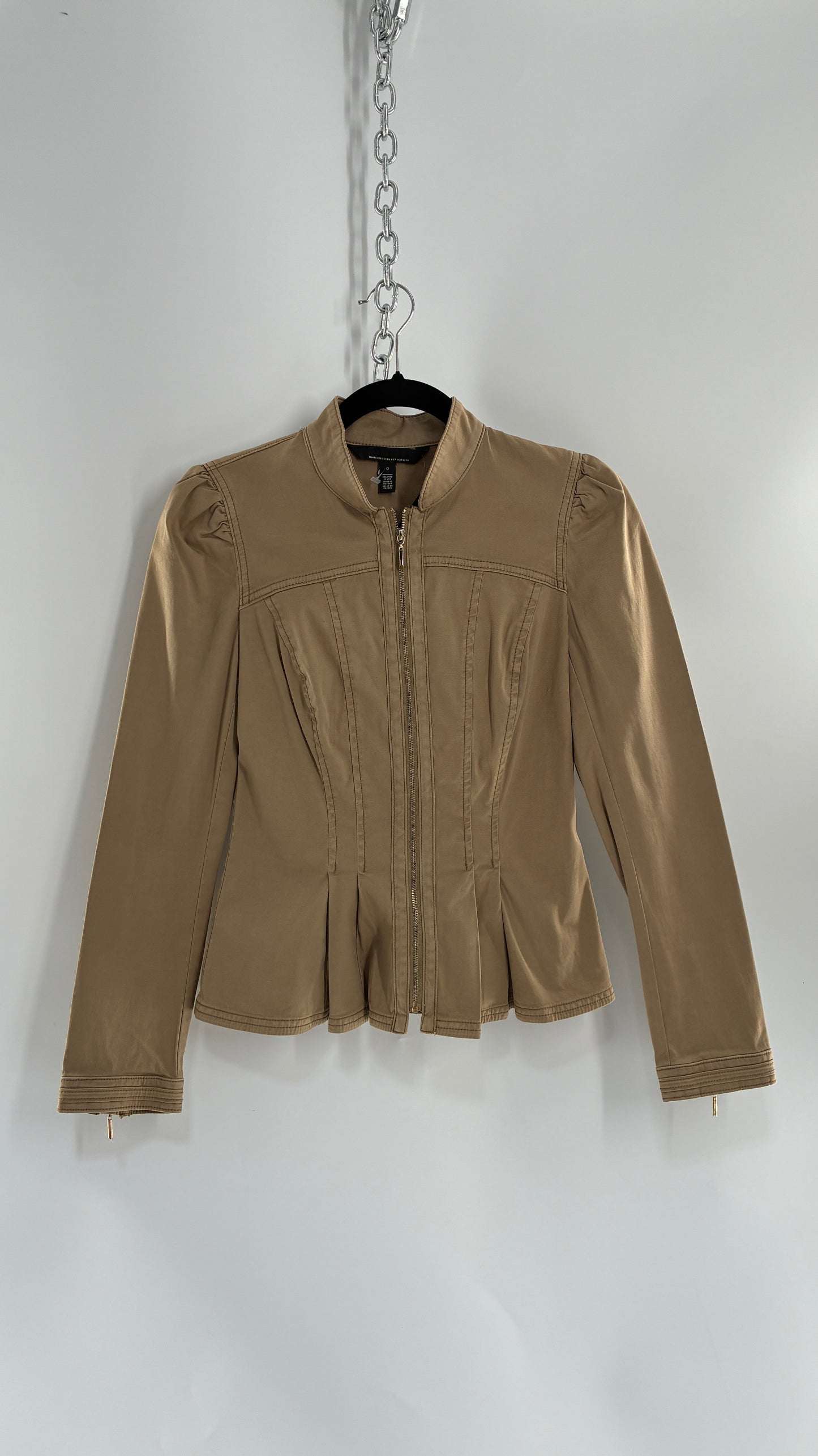 Vintage WHITE HOUSE BLACK MARKET Tan Peplum Zip Up Tailored Jacket (0)