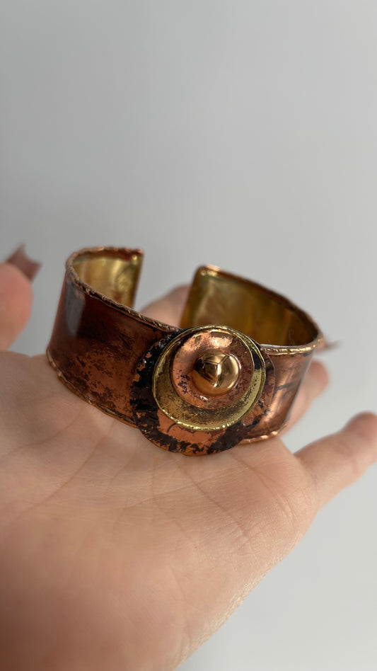 Vintage B536 Brutalist Sculptural Brass Copper Bracelet Cuff
