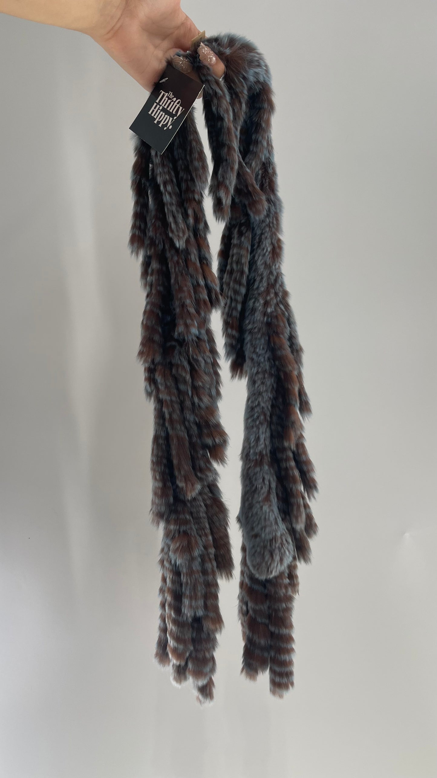 Vintage Brown and Blue Tiered Rabbit Fur Scarf