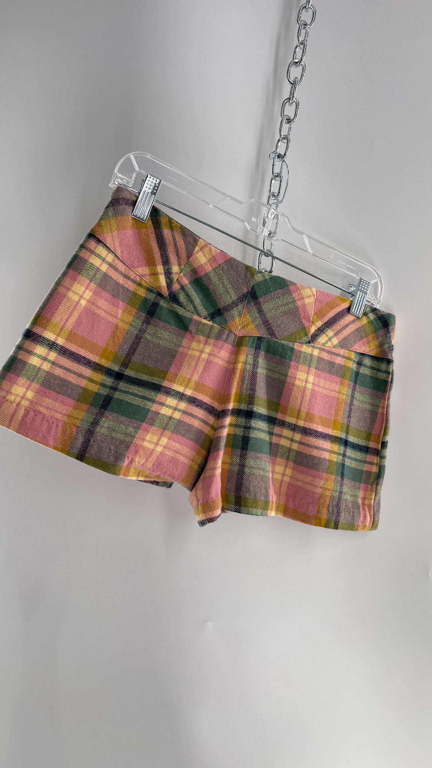 Free People Pink Plaid Pleated Micro Mini Skort with Tags Attached (4)