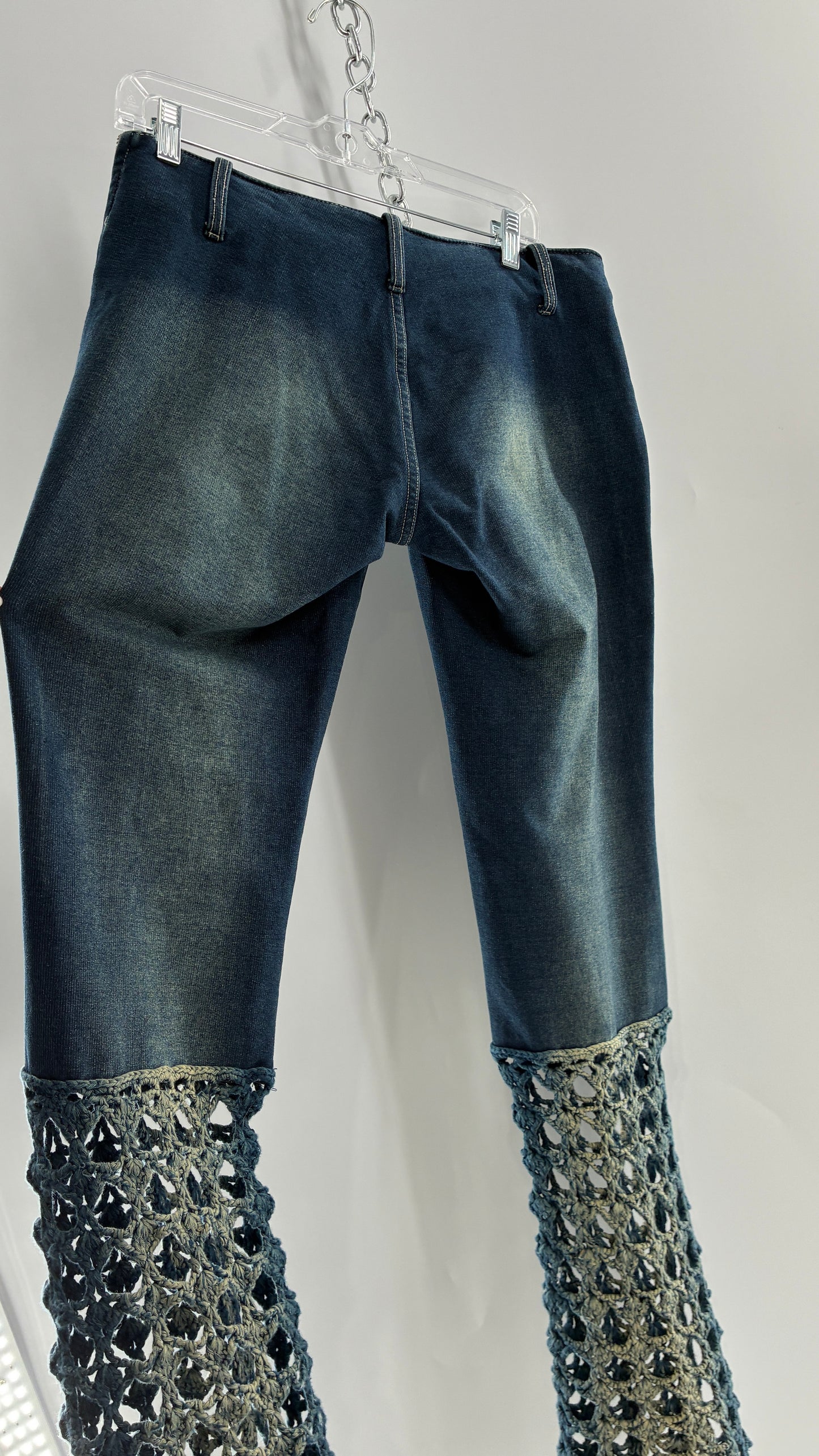 Vintage BONAIRE 1990s Rare Jeans with Faded Thighs + Bum, Low Waist, and Crochet Legs (34)