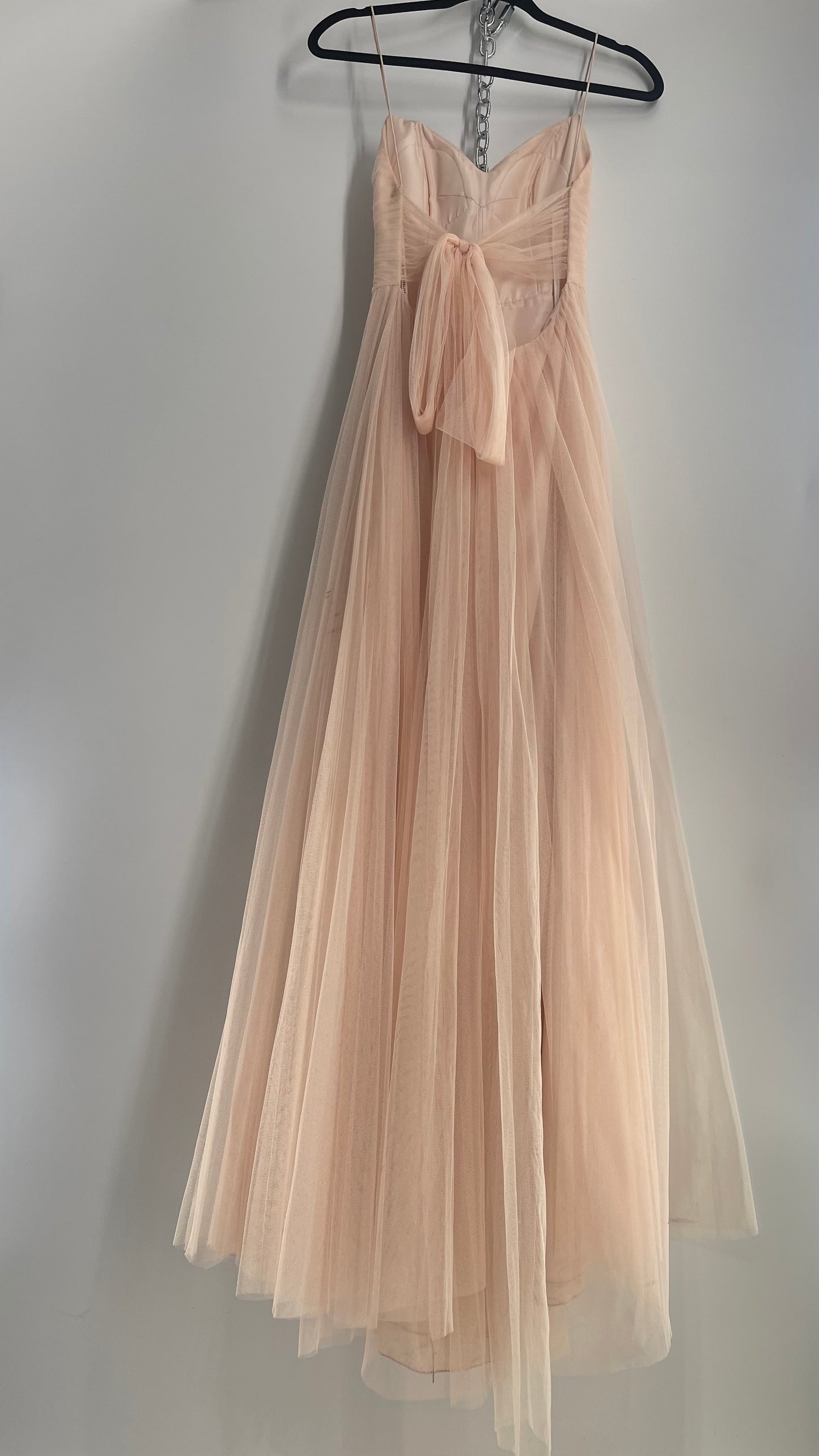 BHLDN WATTERS & WATTERS Blush Pink Tulle Open Back Gown with Tie Detail (0)