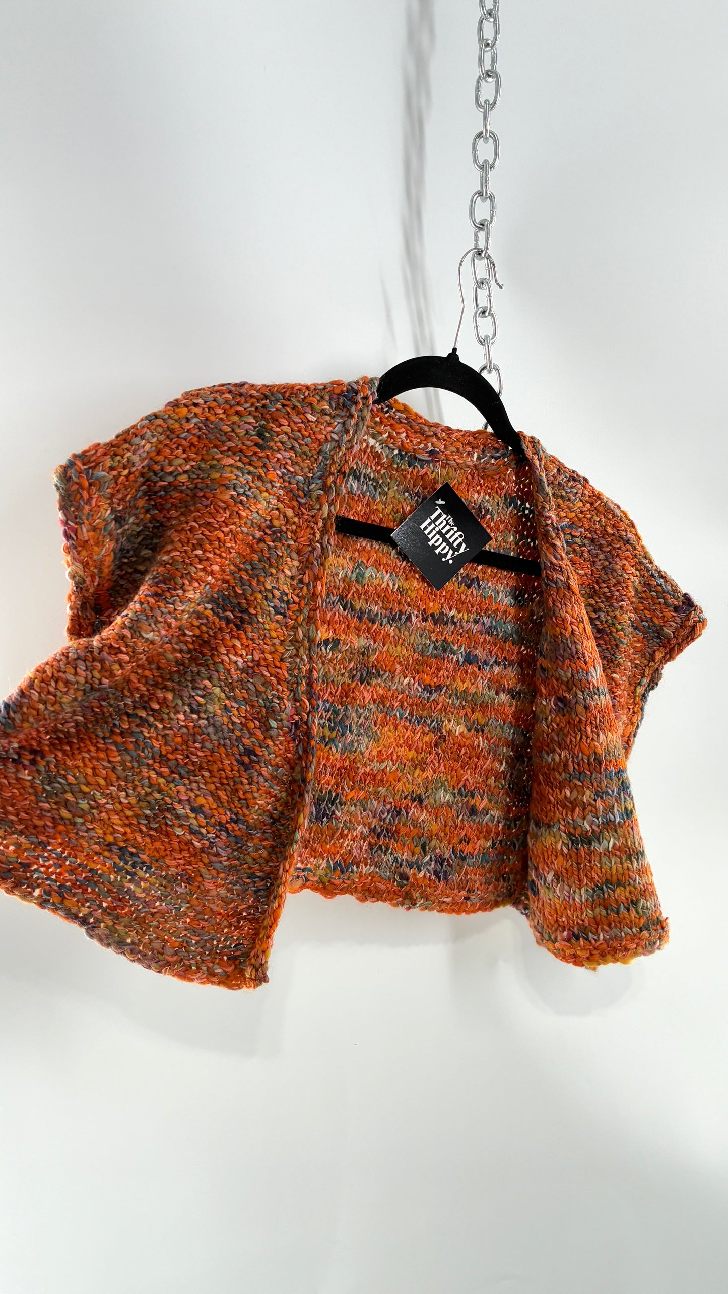 Vintage Hand Knit Burnt Orange Shrug Cape